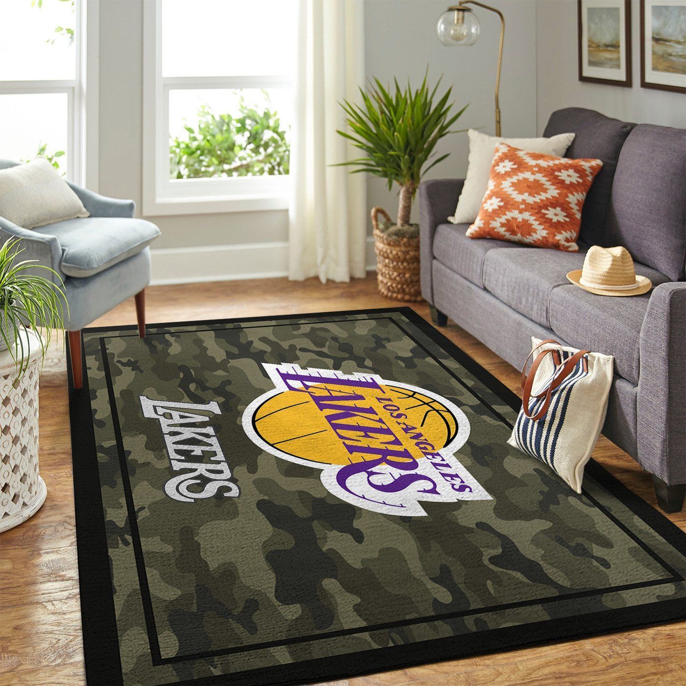 Los Angeles Lakers Nba Team Logo Camo Style Nice Gift Home Decor Rectangle Area Rug - Indoor Outdoor Rugs