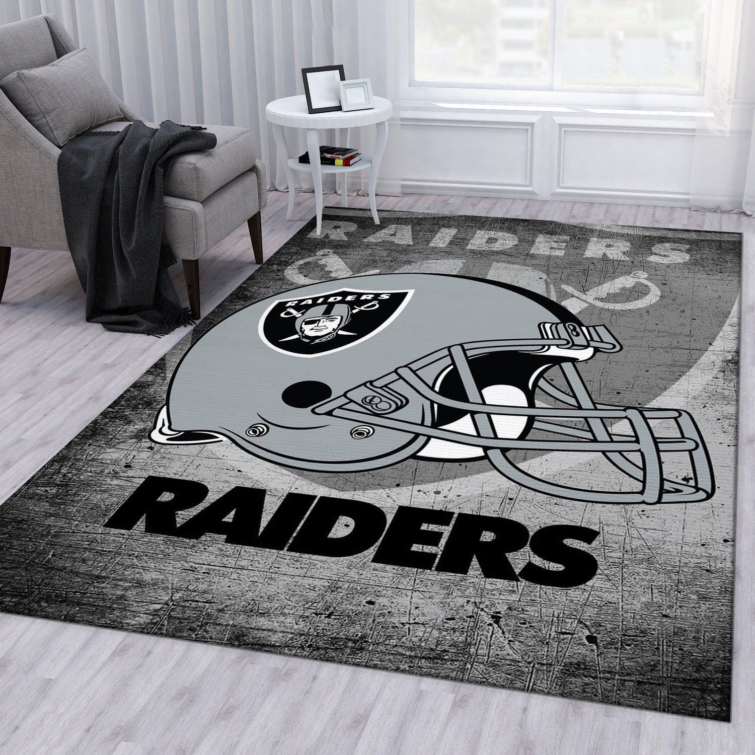 Los Angeles Raiders Helmet Nfl Football Team Area Rug For Gift Bedroom Rug US Gift Decor - Indoor Outdoor Rugs