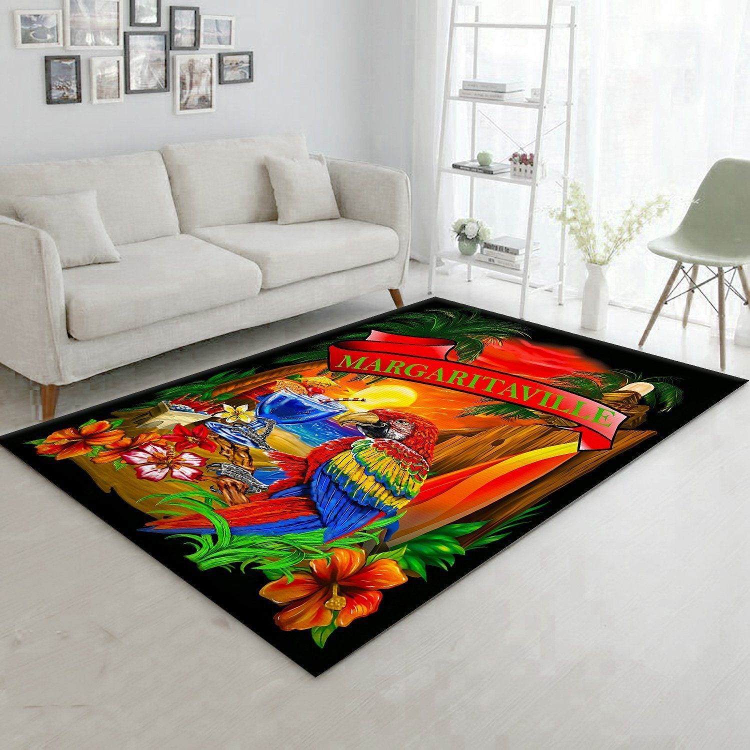Margaritaville Area Rug Carpets Black Parrot Beach Area Rug Carpets Living Room Rugs Floor Decor - Indoor Outdoor Rugs