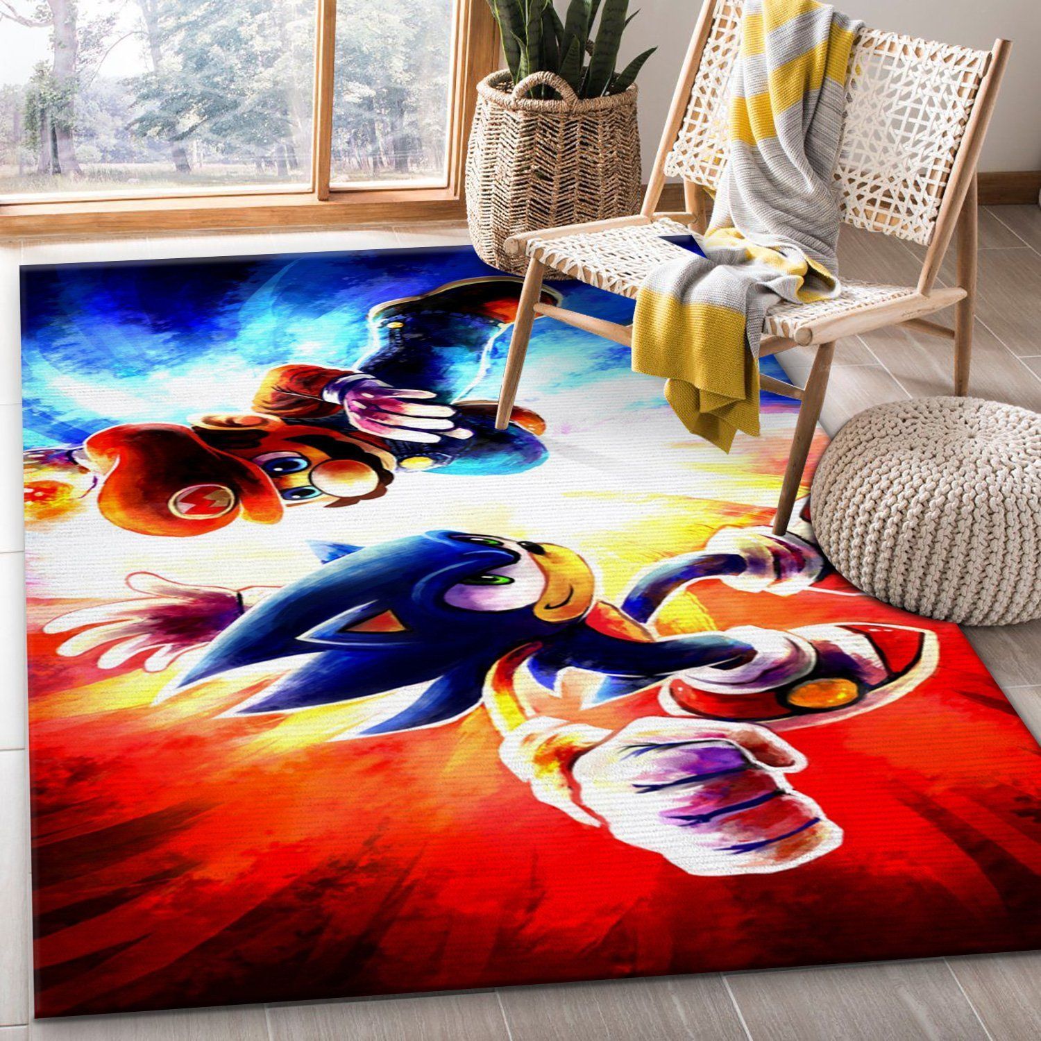 Mario Ft Sonic Ver3 Area Rug Bedroom Rug US Gift Decor - Indoor Outdoor Rugs