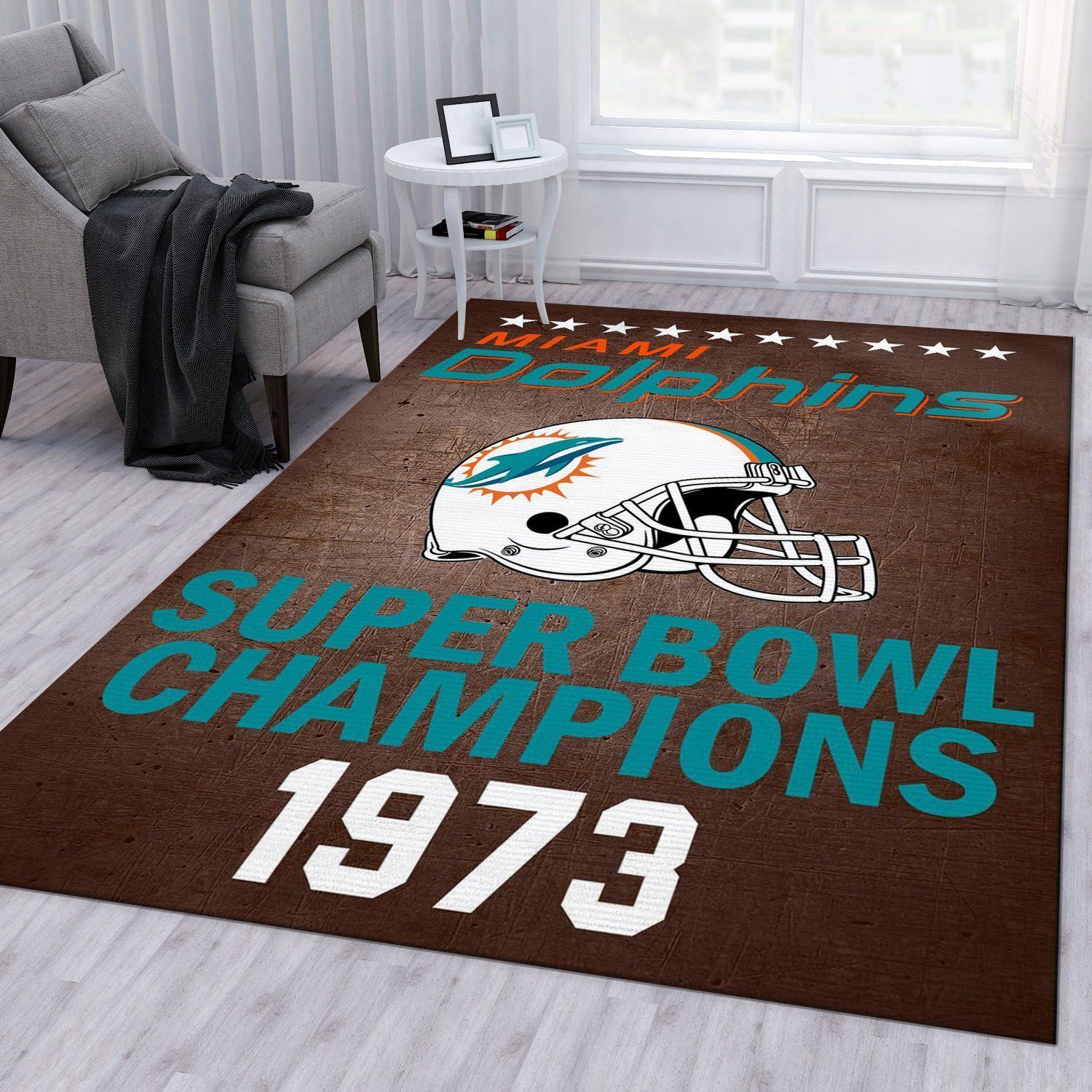 Miami Dolphins 1973 Nfl Football Team Area Rug For Gift Bedroom Rug Christmas Gift US Decor - Indoor Outdoor Rugs