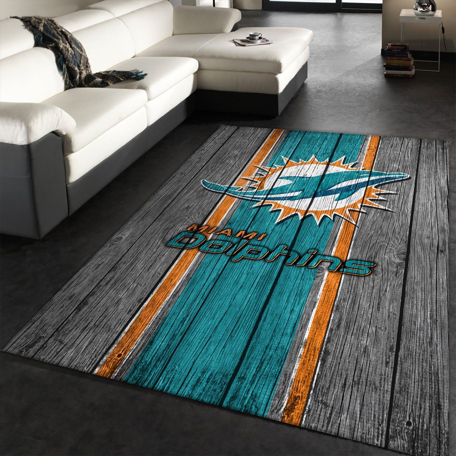 Miami Dolphins NFL Team Logo Wooden Style Style Nice Gift Home Decor Rectangle Area Rug - Indoor Outdoor Rugs