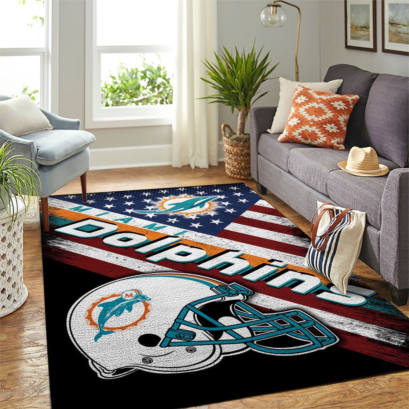 Miami Dolphins Nfl Team Logo American Style Nice Gift Home Decor Rectangle Area Rug - Indoor Outdoor Rugs