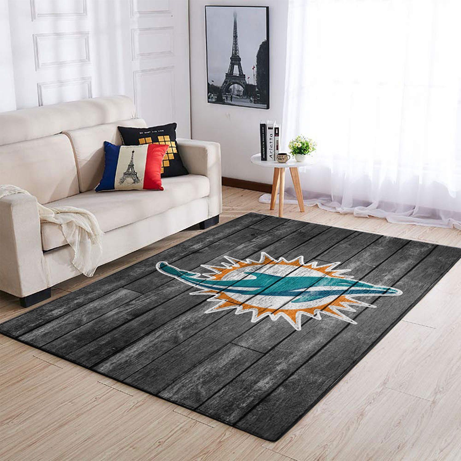 Miami Dolphins Nfl Team Logo Grey Wooden Style Style Nice Gift Home Decor Rectangle Area Rug - Indoor Outdoor Rugs