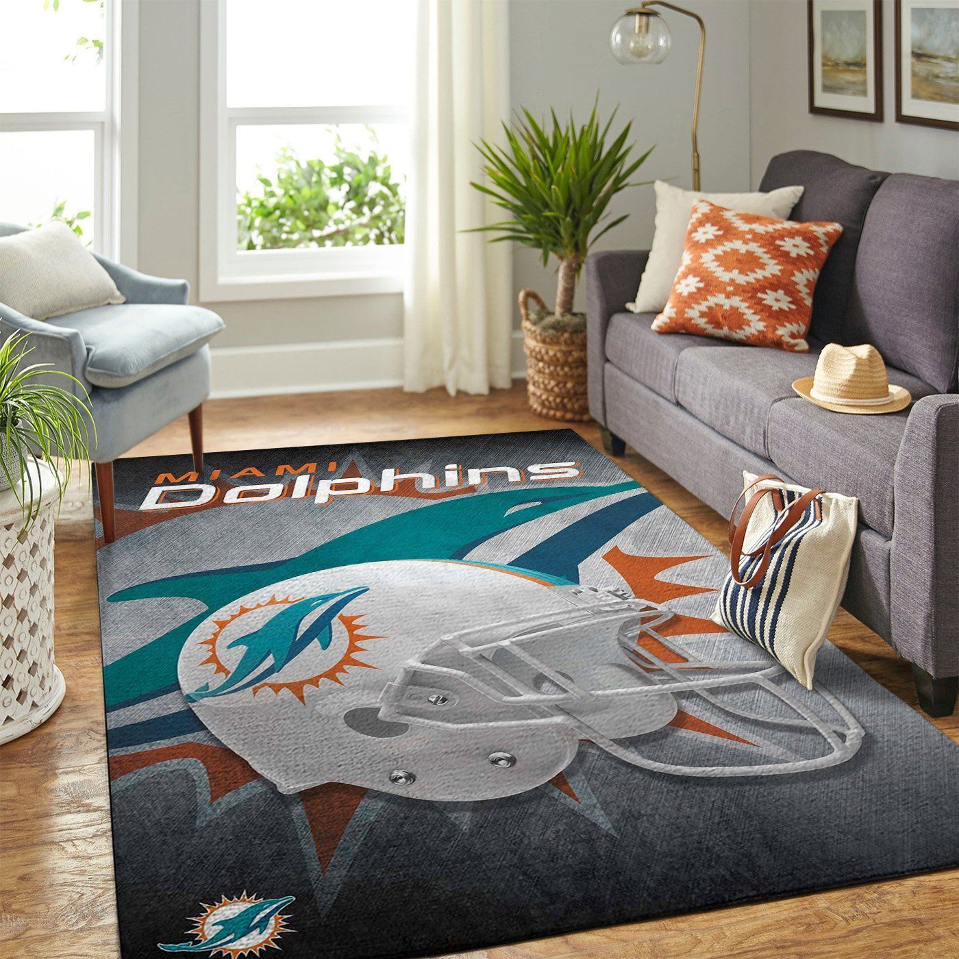 Miami Dolphins Nfl Team Logo Helmet Style Nice Gift Home Decor Rectangle Area Rug - Indoor Outdoor Rugs