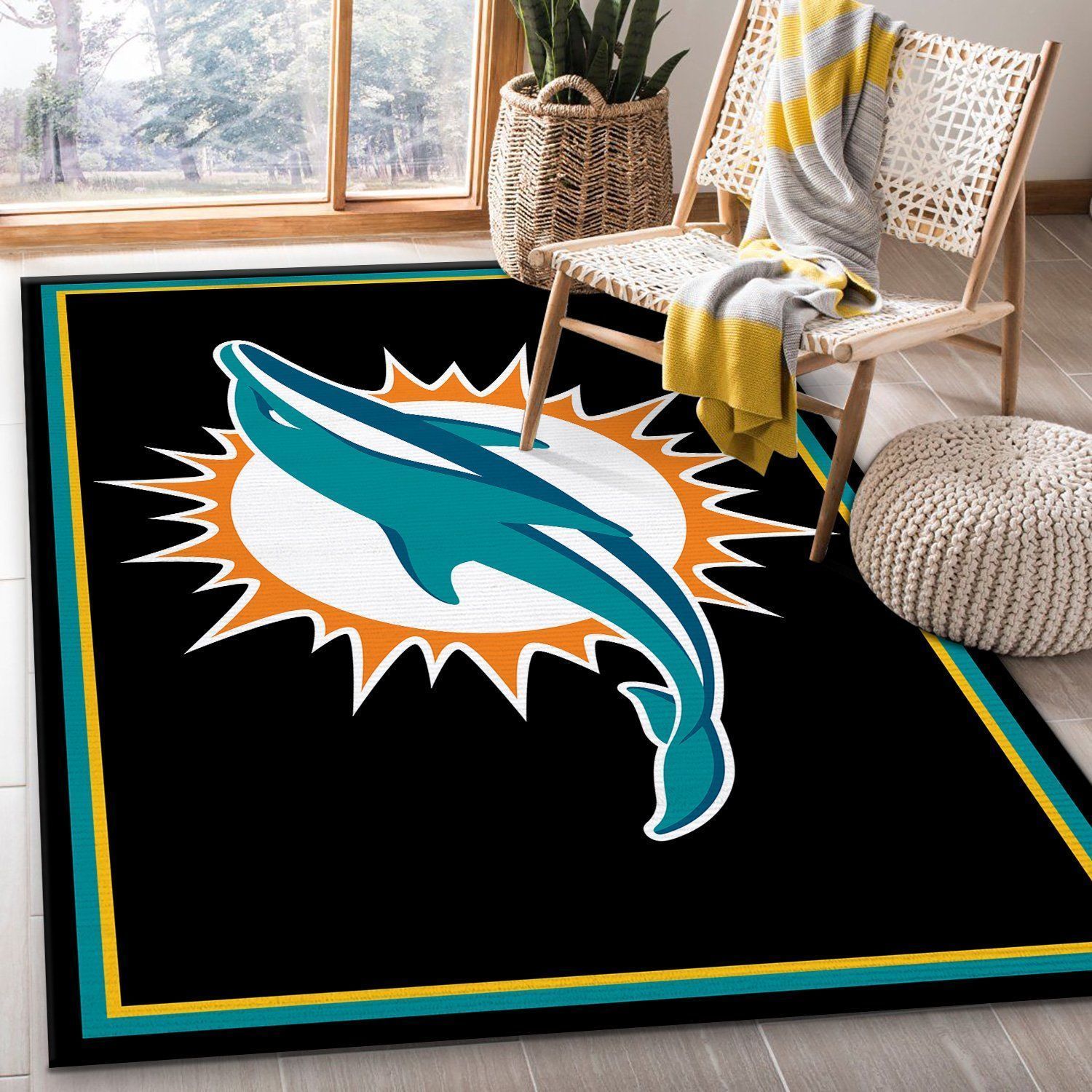 Miami Dolphins rug Football rug Floor Decor Gifts for Parents - Indoor Outdoor Rugs