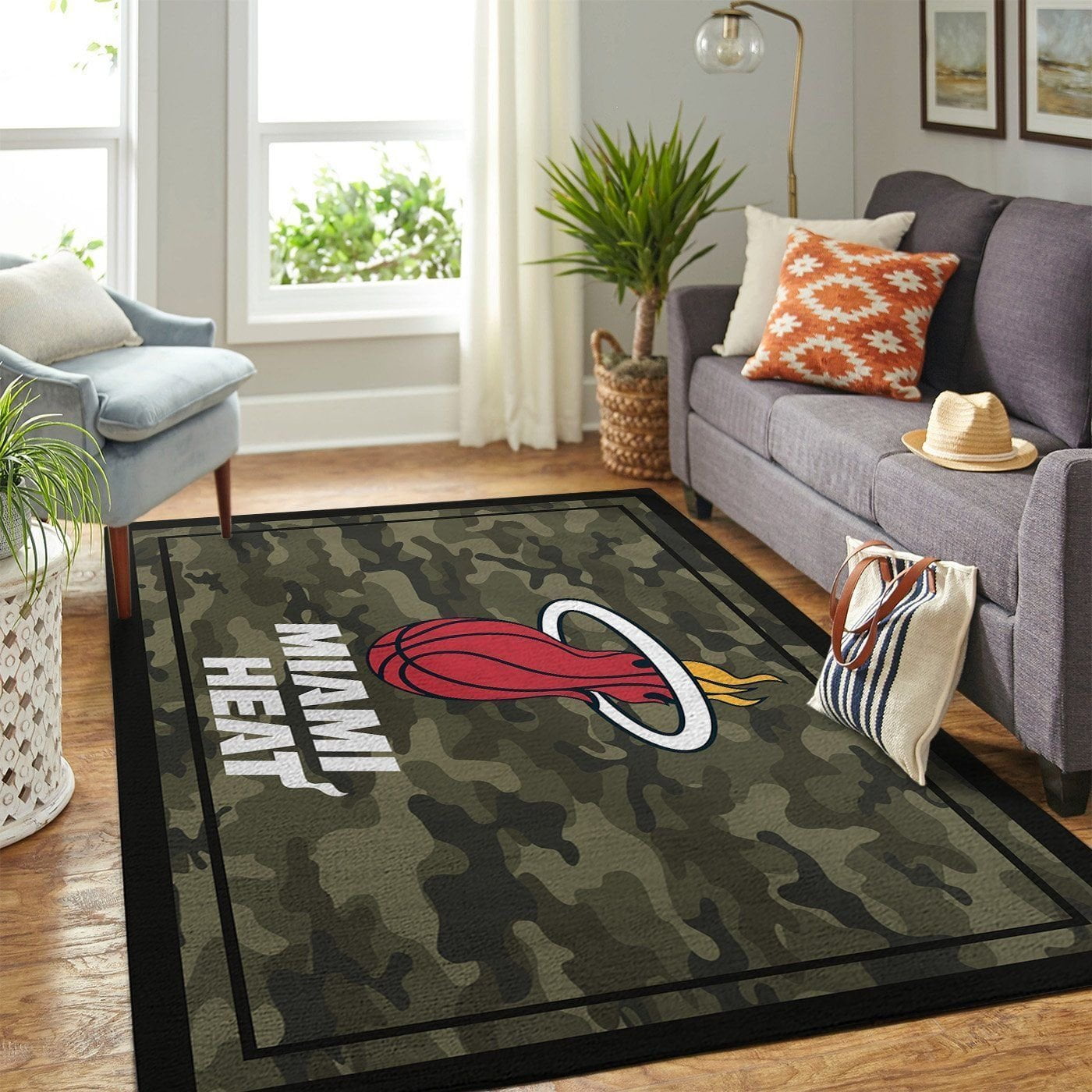 Miami Heat Nba Team Logo Camo Style Nice Gift Home Decor Rectangle Area Rug - Indoor Outdoor Rugs