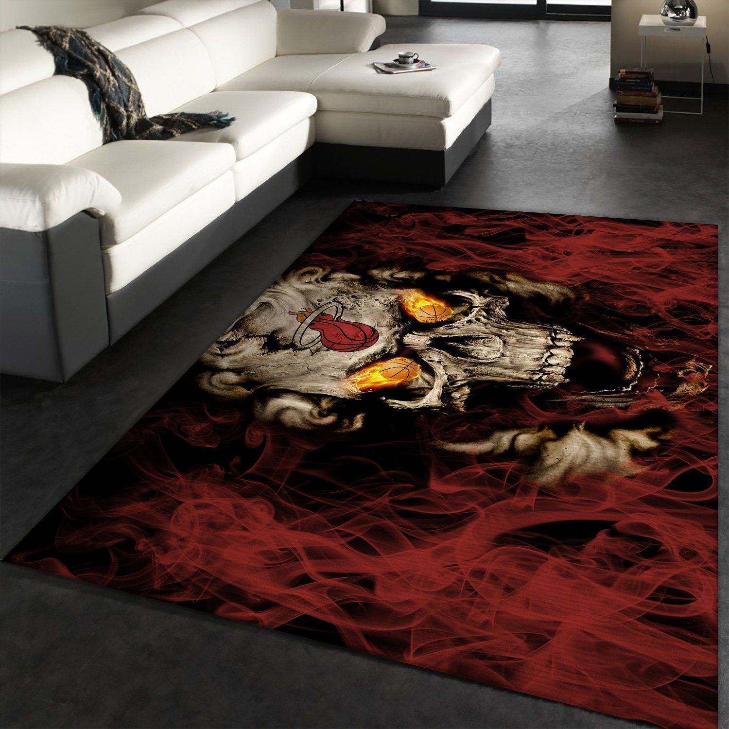 Miami Heat Nba Team Logo Skull Style Nice Gift Home Decor Area Rug Rugs For Living Room - Indoor Outdoor Rugs