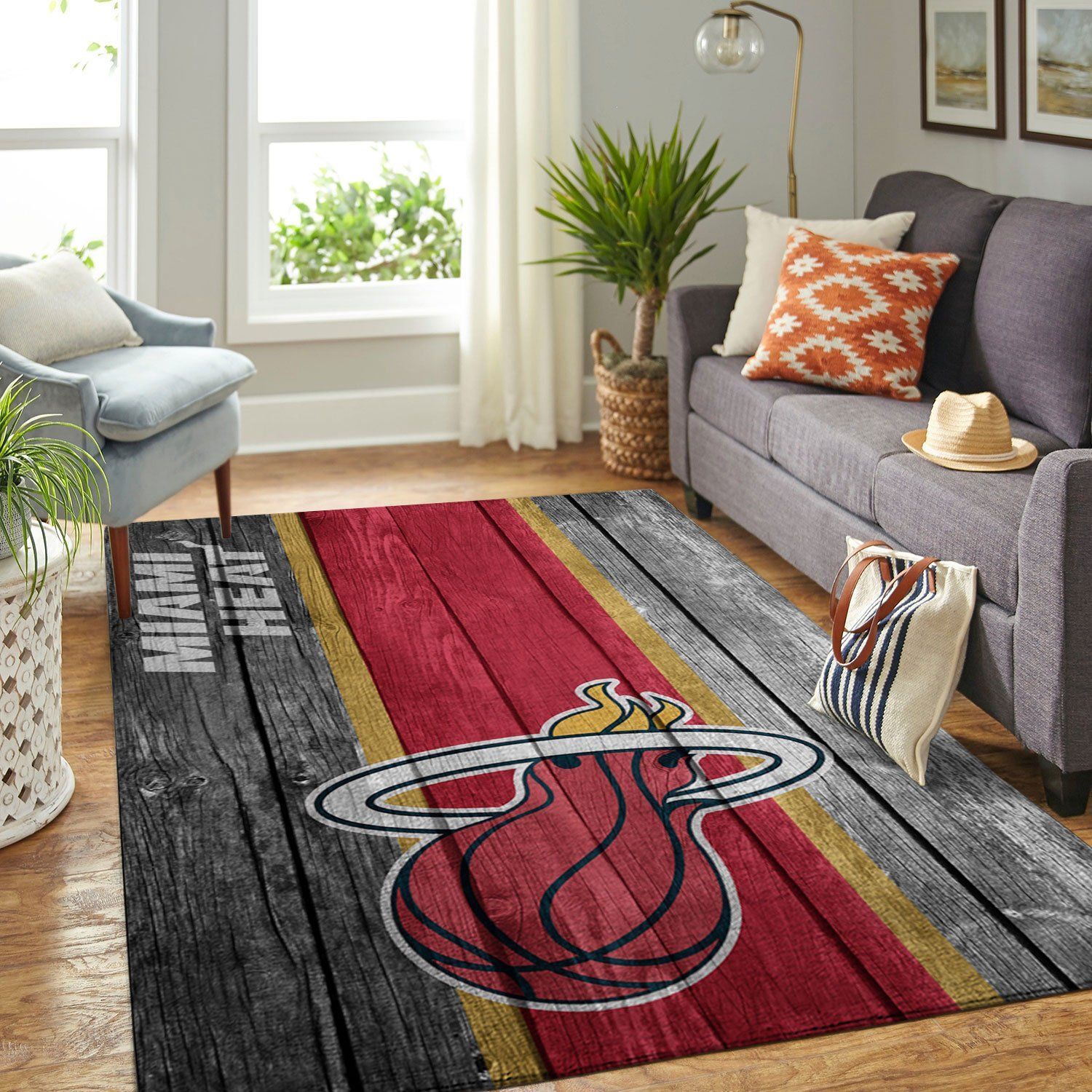 Miami Heat Nba Team Logo Wooden Style Nice Gift Home Decor Rectangle Area Rug - Indoor Outdoor Rugs