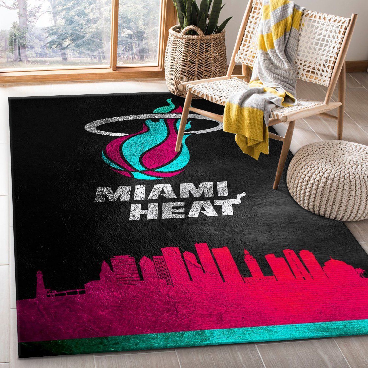 Miami Heat Vice Skyline NBA Team Logo Area Rug