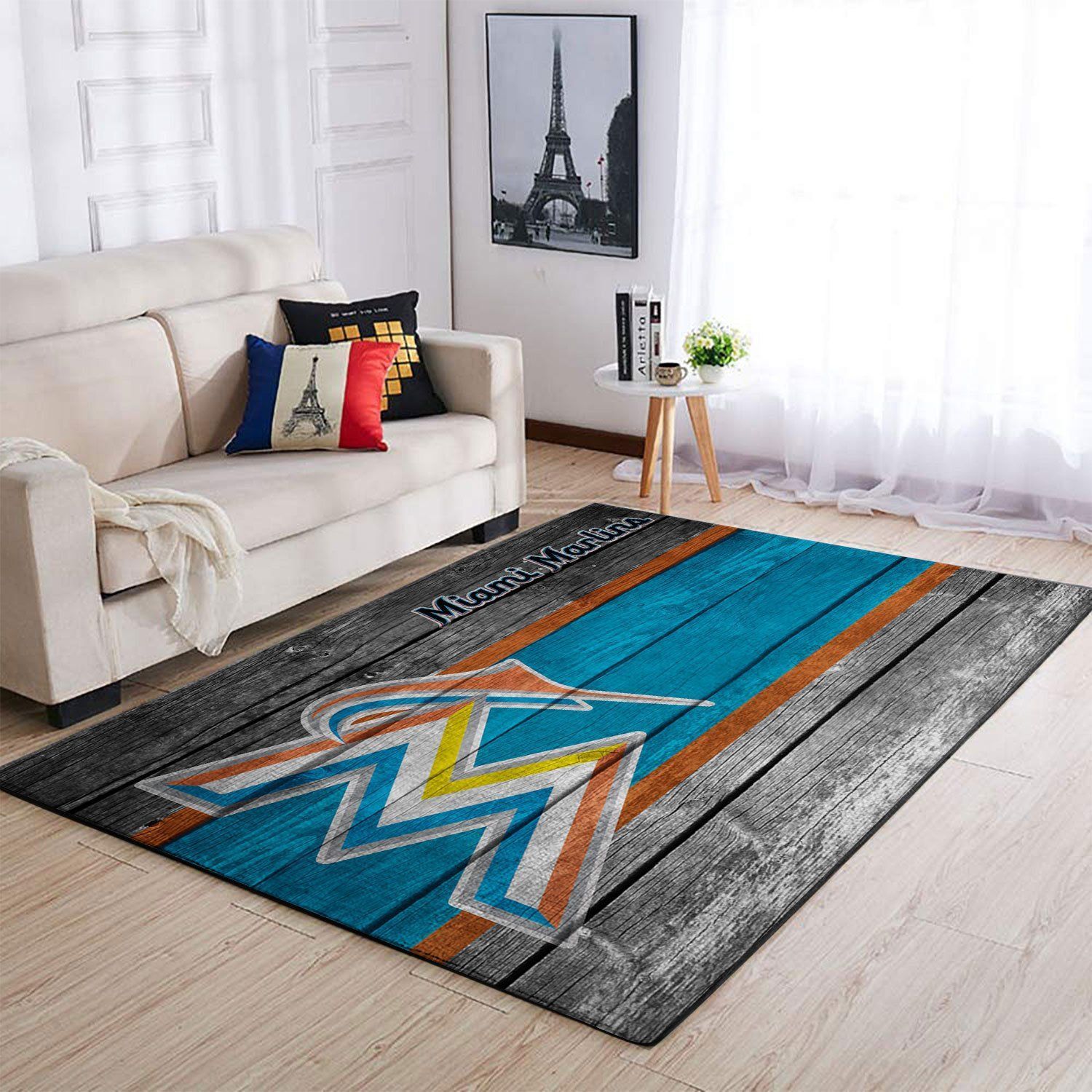 Miami Marlins Mlb Team Logo Wooden Style Style Nice Gift Home Decor Rectangle Area Rug - Indoor Outdoor Rugs