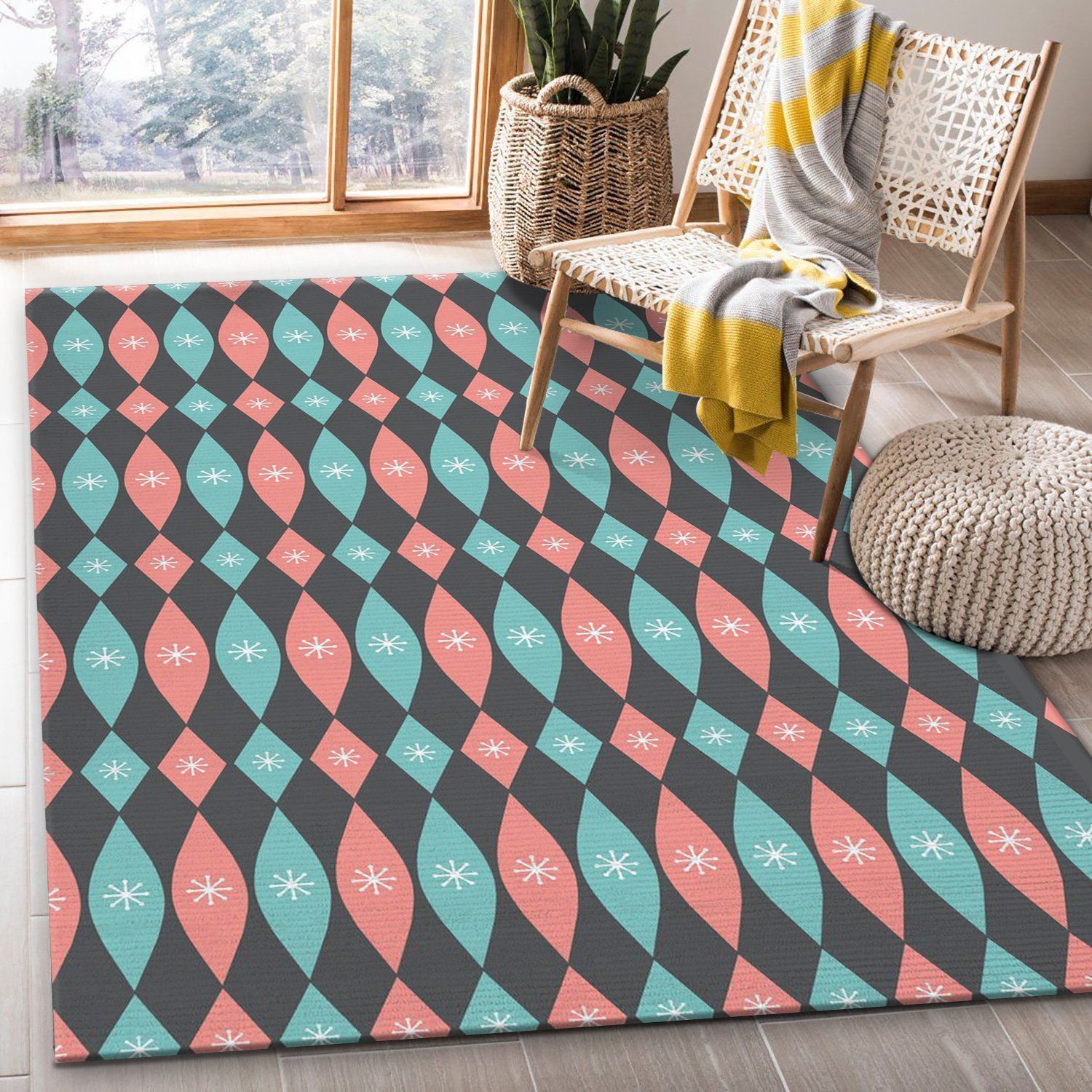 Midcentury Pattern 95 Area Rug, Kitchen Rug, Home Decor Floor Decor - Indoor Outdoor Rugs