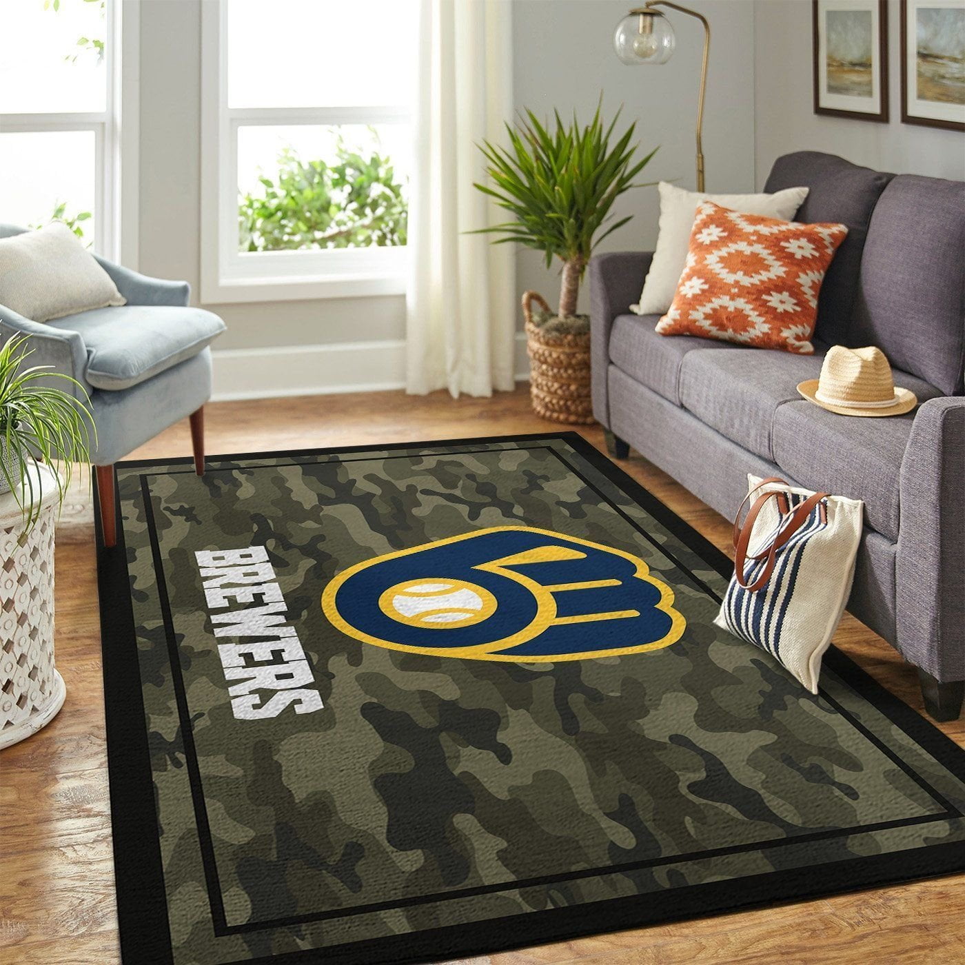 Milwaukee Brewers Mlb Team Logo Camo Style Nice Gift Home Decor Rectangle Area Rug - Indoor Outdoor Rugs