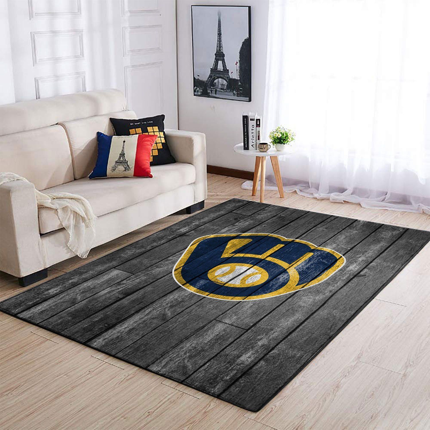 Milwaukee Brewers Mlb Team Logo Grey Wooden Style Style Nice Gift Home Decor Rectangle Area Rug - Indoor Outdoor Rugs