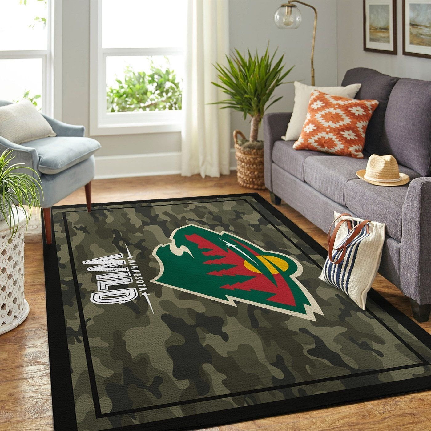 Minnesota Wild Nhl Team Logo Camo Style Nice Gift Home Decor Rectangle Area Rug - Indoor Outdoor Rugs
