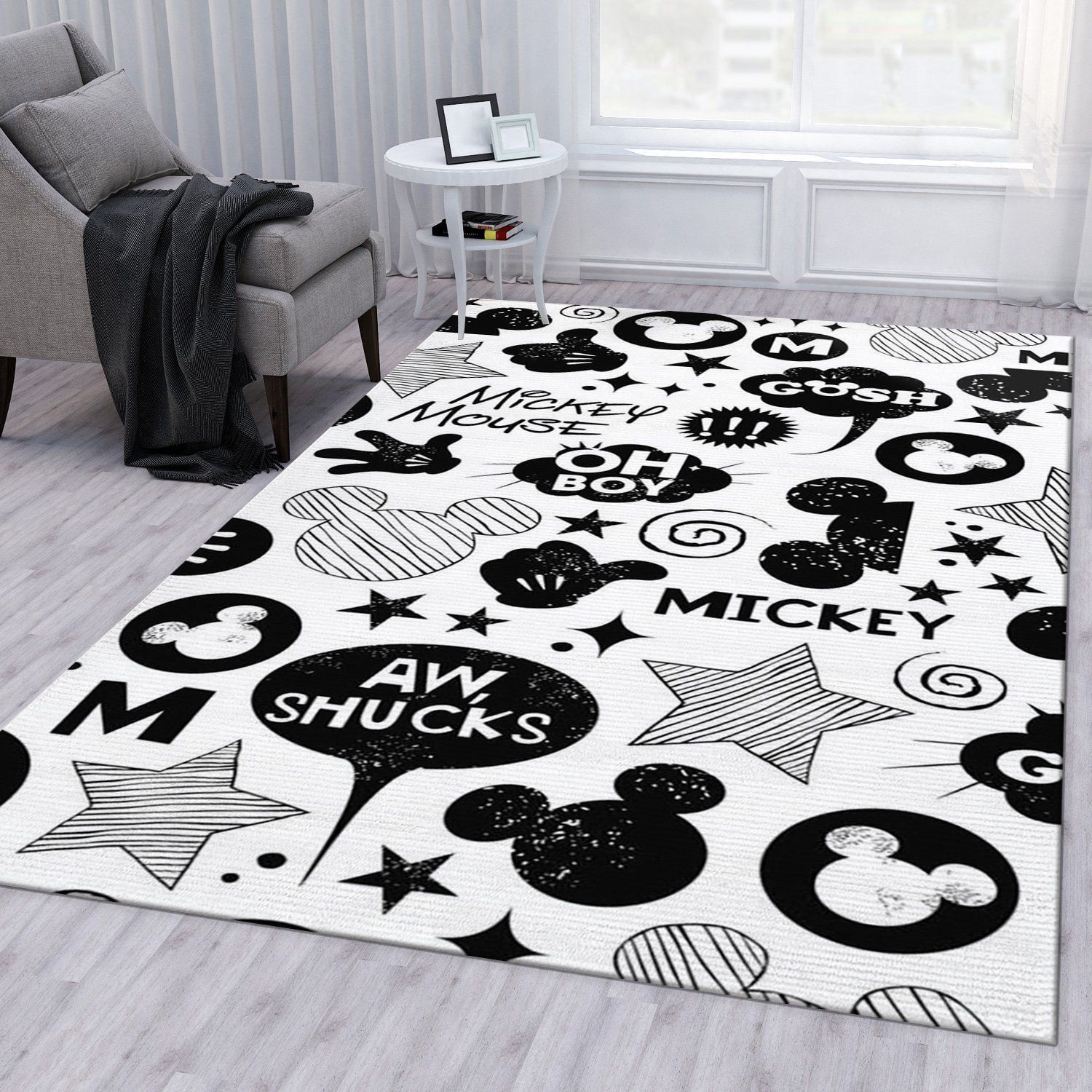 Minnie Mouse Black And White Area Rug For Christmas Living Room Rug Family Gift US Decor - Indoor Outdoor Rugs