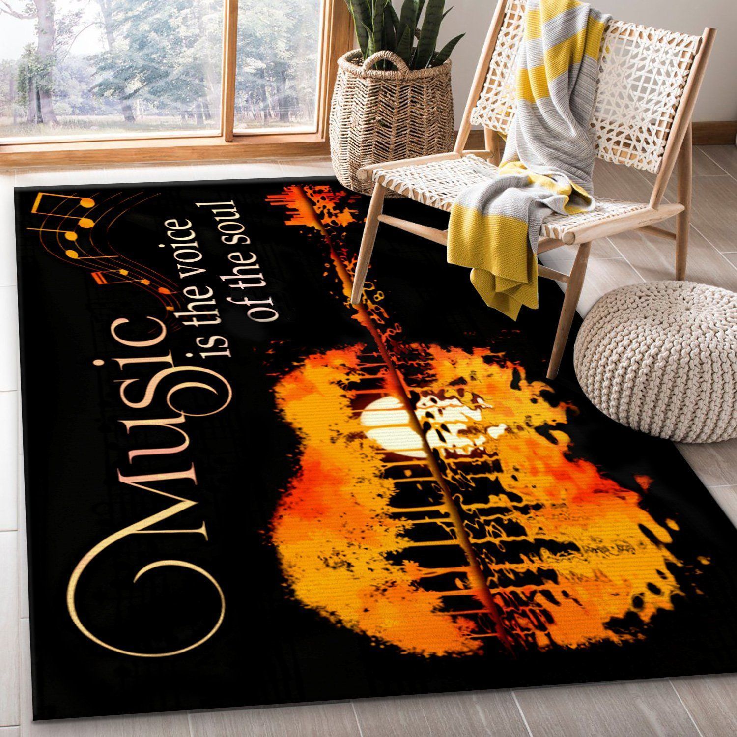 Music Is The Voice Of The Soul Guitar Living Room Rug Christmas Gift Floor Decor The US Decor