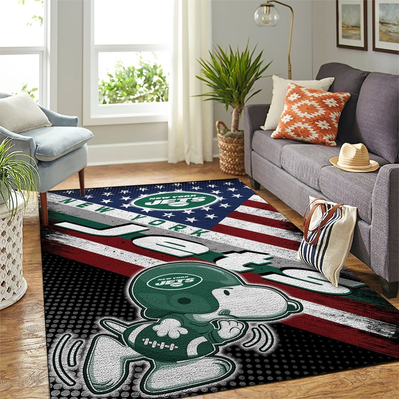 New York Jets Nfl Team Logo Snoopy Us Style Nice Gift Home Decor Rectangle Area Rug - Indoor Outdoor Rugs