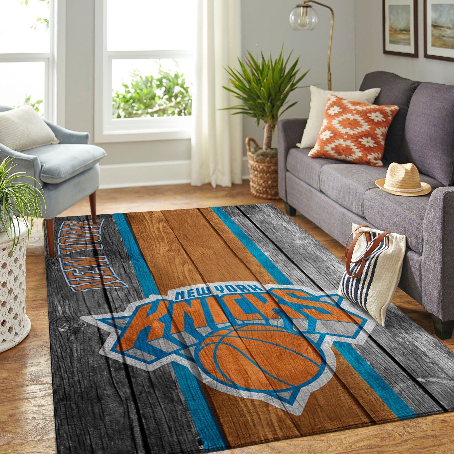 New York Knicks Nba Team Logo Wooden Style Nice Gift Home Decor Rectangle Area Rug - Indoor Outdoor Rugs