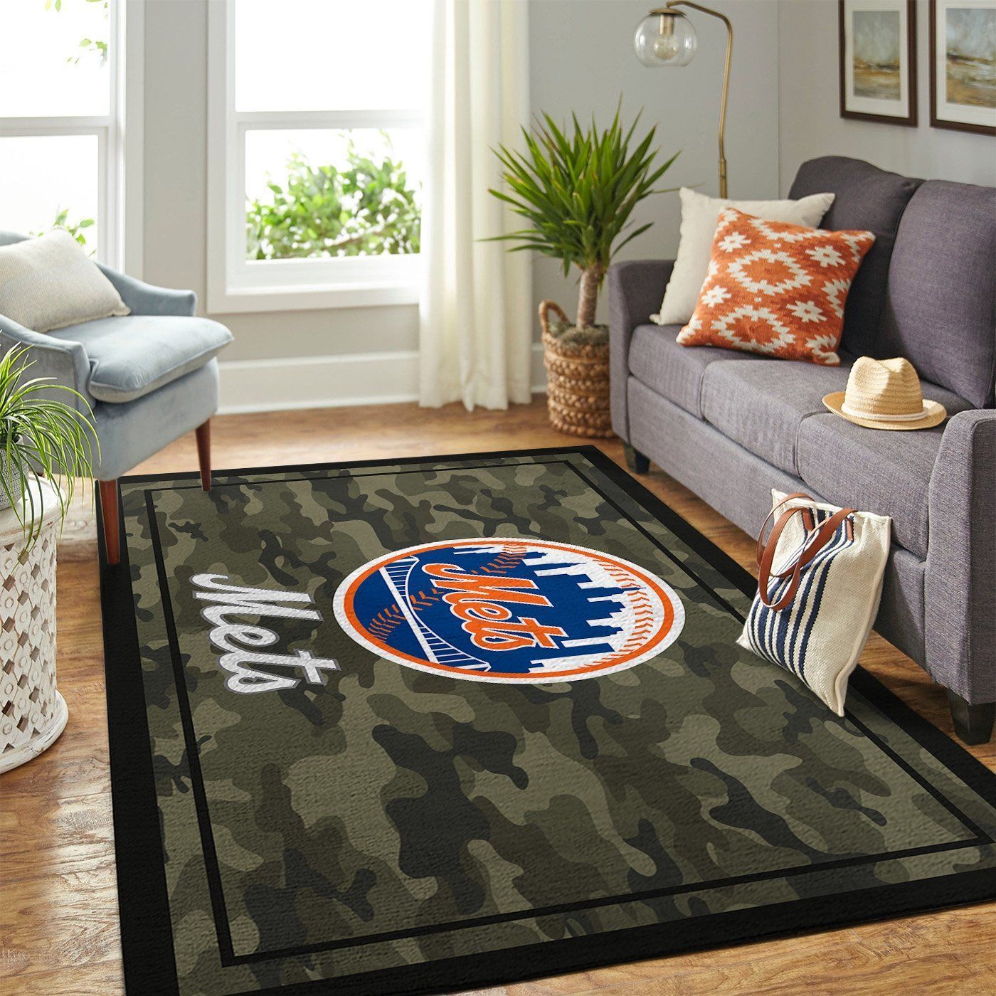 New York Mets Mlb Team Logo Camo Style Nice Gift Home Decor Rectangle Area Rug - Indoor Outdoor Rugs