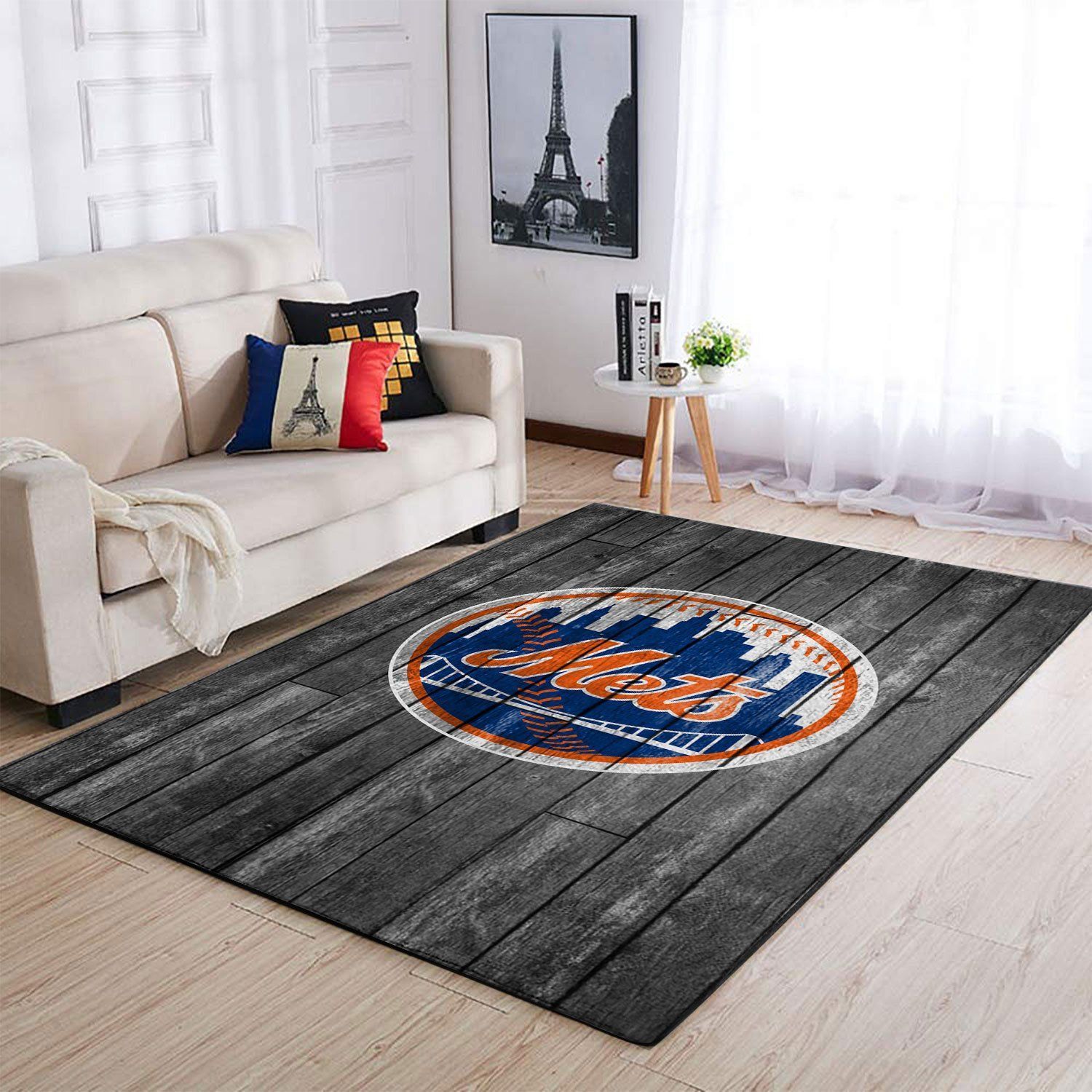 New York Mets Mlb Team Logo Grey Wooden Style Style Nice Gift Home Decor Rectangle Area Rug - Indoor Outdoor Rugs