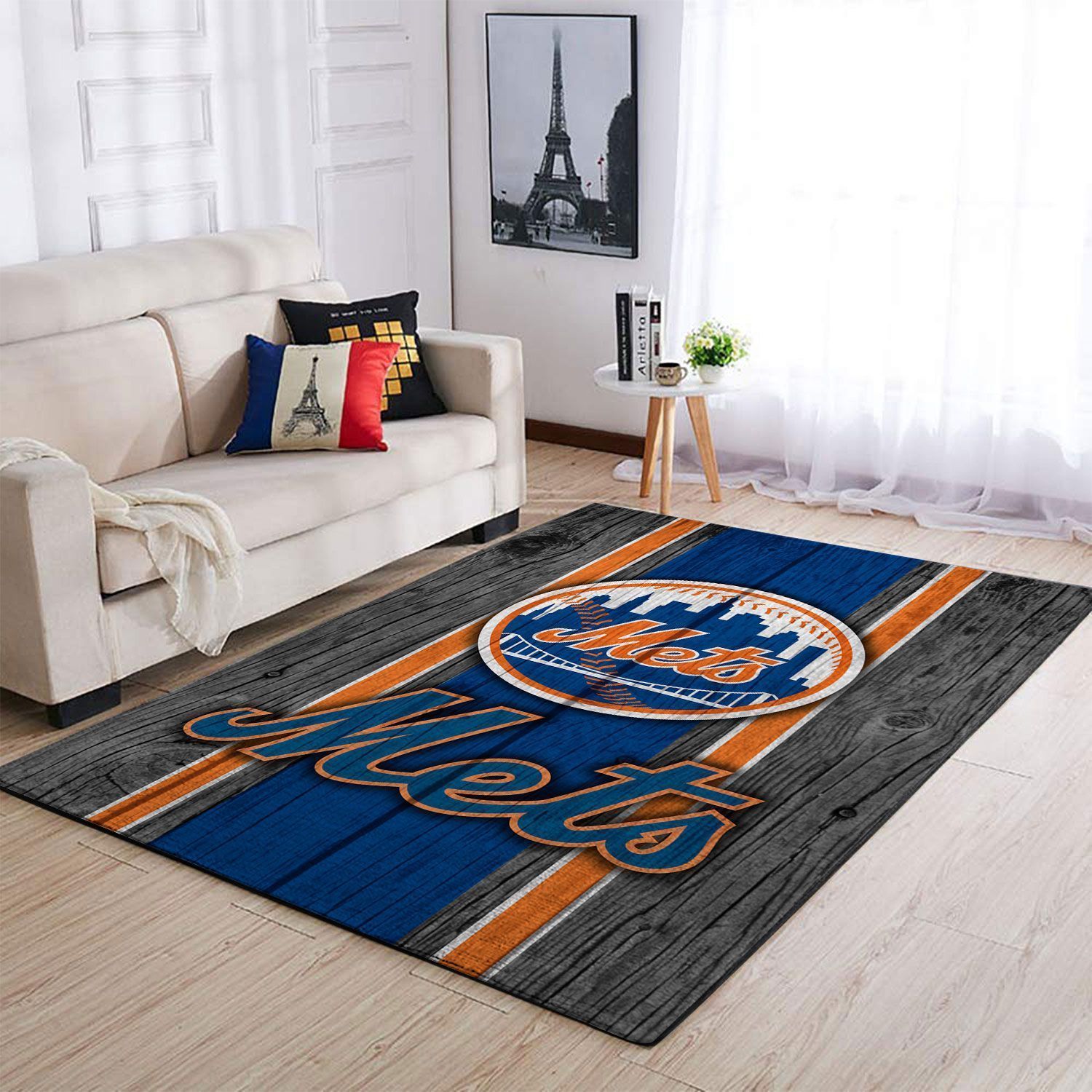 New York Mets Mlb Team Logo Wooden Style Style Nice Gift Home Decor Rectangle Area Rug - Indoor Outdoor Rugs