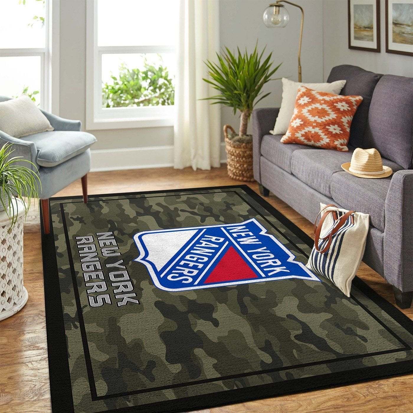 New York Rangers Nhl Team Logo Camo Style Nice Gift Home Decor Area Rug Rugs For Living Room - Indoor Outdoor Rugs