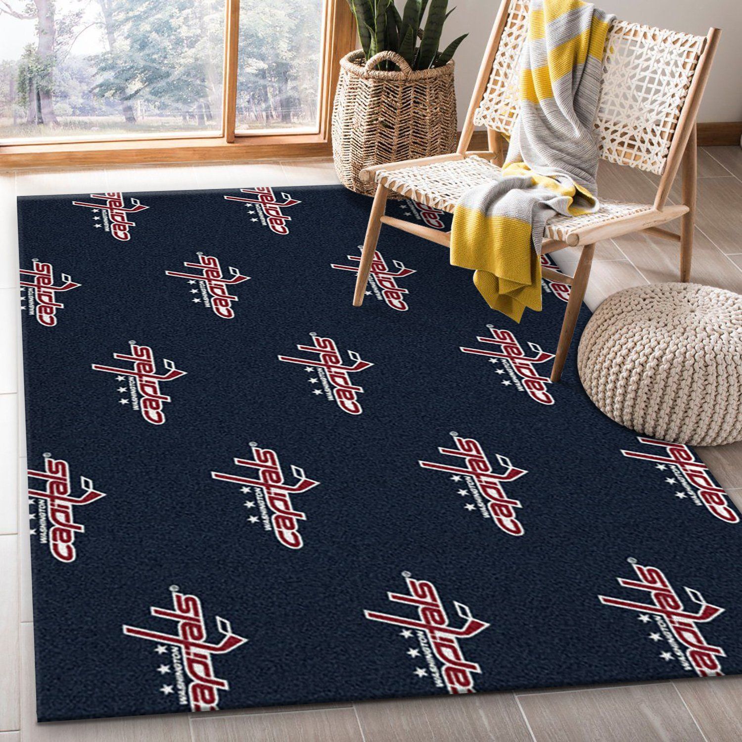 Nhl Repeat Capitals Team Logo Area Rug