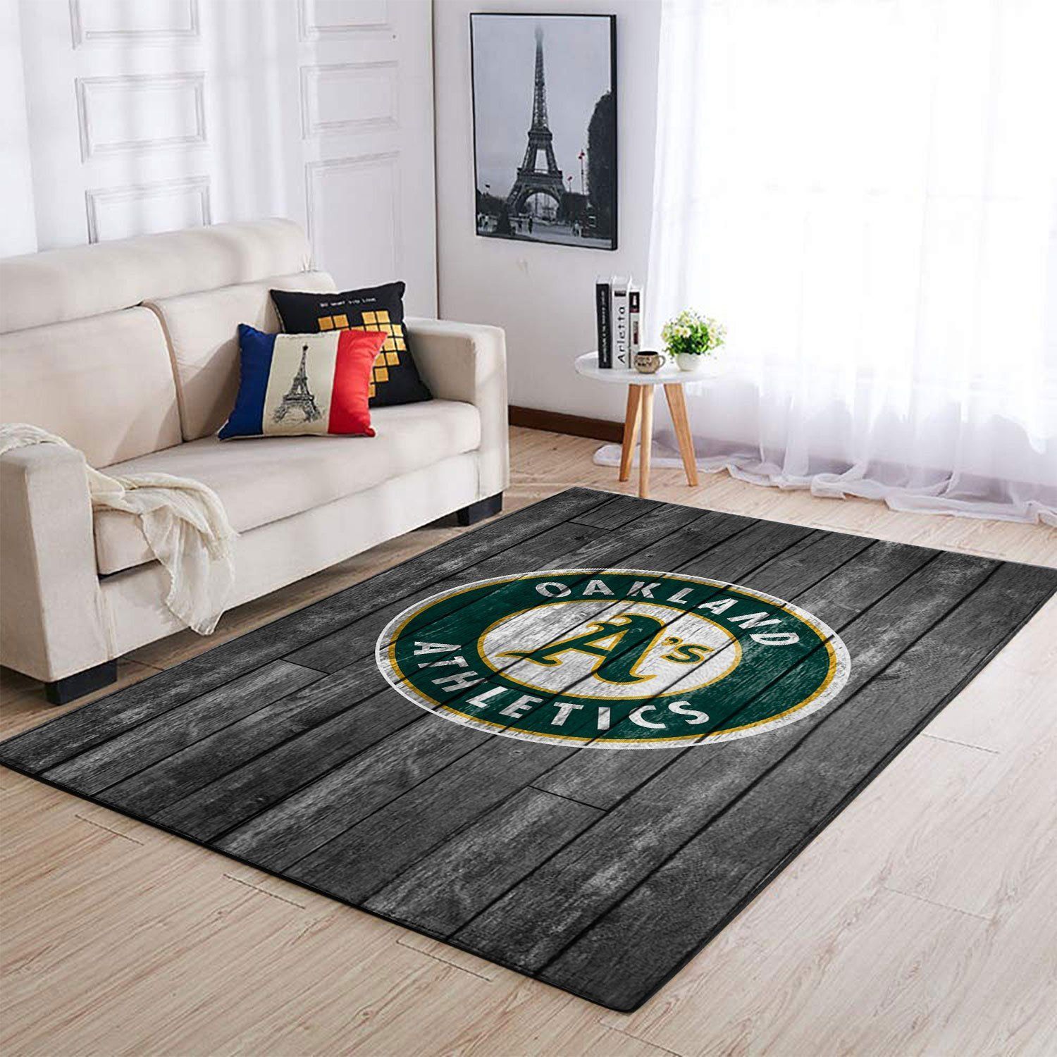 Oakland Athletics Mlb Team Logo Grey Wooden Style Style Nice Gift Home Decor Rectangle Area Rug - Indoor Outdoor Rugs