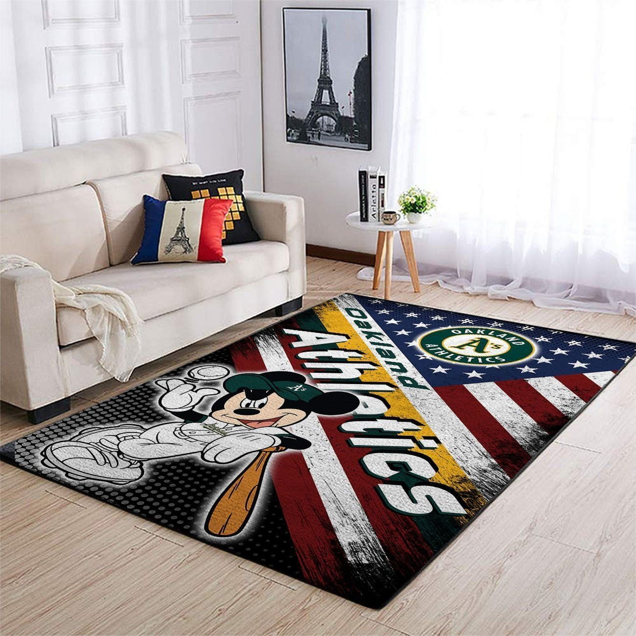 Oakland Athletics Mlb Team Logo Mickey Us Style Nice Gift Home Decor Rectangle Area Rug - Indoor Outdoor Rugs