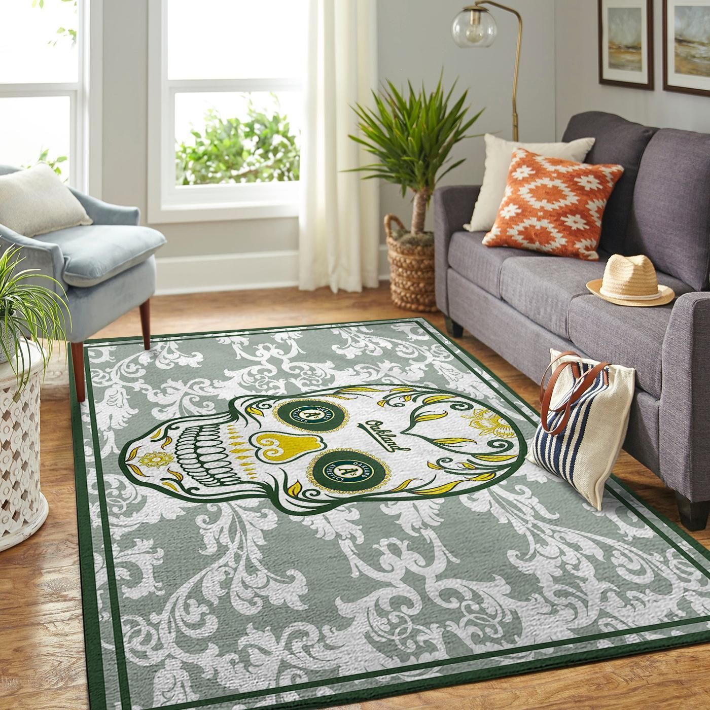 Oakland Athletics Mlb Team Logo Skull Style Nice Gift Home Decor Rectangle Area Rug - Indoor Outdoor Rugs