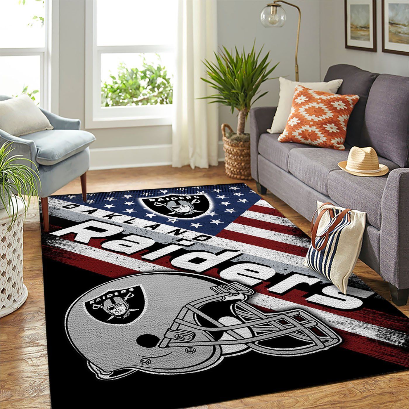 Oakland Raiders Nfl Team Logo American Style Nice Gift Home Decor Rectangle Area Rug - Indoor Outdoor Rugs