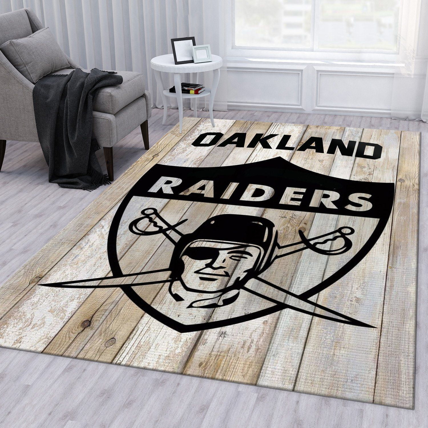 Oakland Raiders Retro Nfl Rug Living Room Rug Christmas Gift US Decor - Indoor Outdoor Rugs