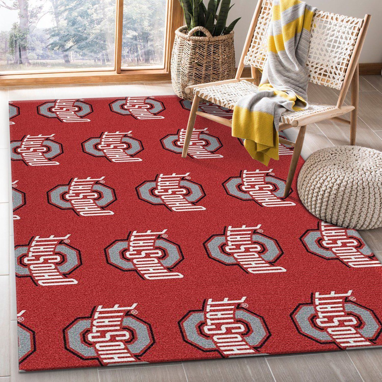 Ohio State University Repeating Logo Rug NCAA Area Rug