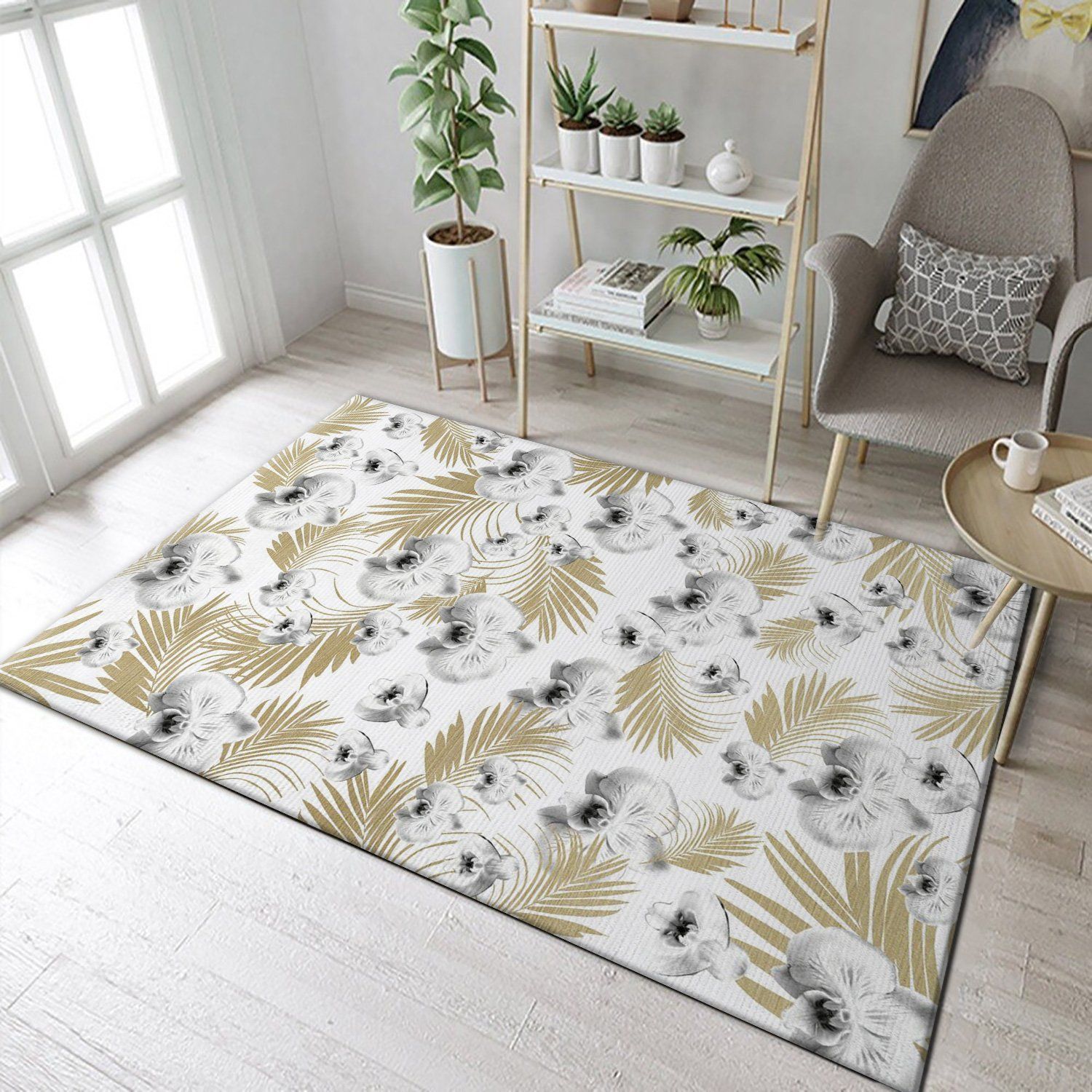 Orchid Palm Leaves Glam 1 Area Rug