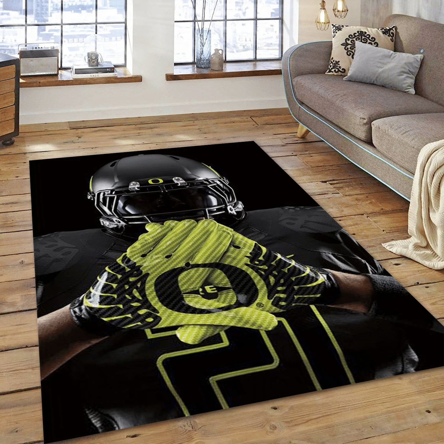 Oregon Duck Football Gloves Area Rug Carpet