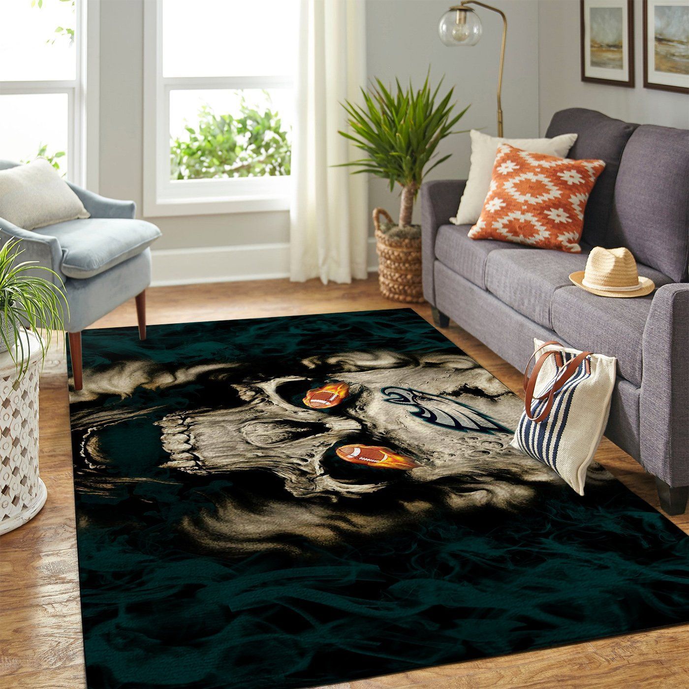 Philadelphia Eagles Skull Living Room Area Rug Rugs For Living Room - Indoor Outdoor Rugs