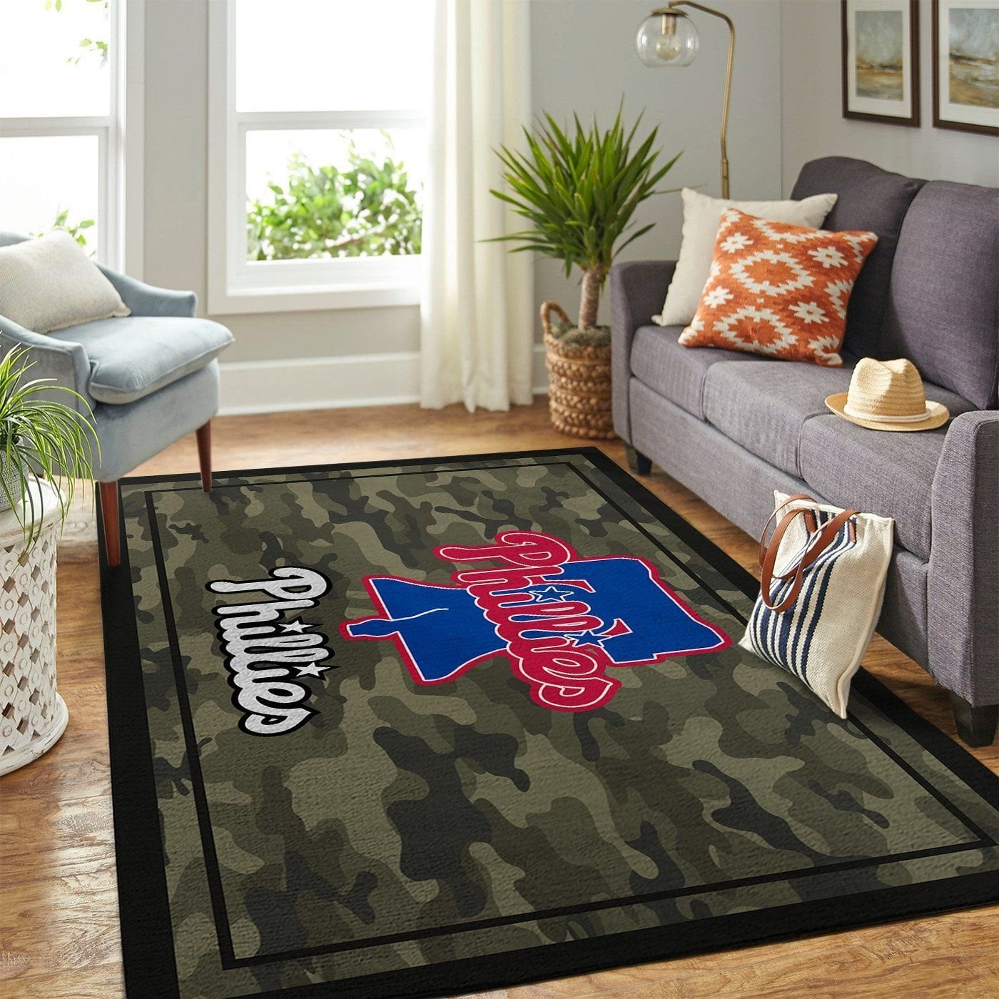 Philadelphia Phillies Mlb Team Logo Camo Style Nice Gift Home Decor Area Rug Rugs For Living Room - Indoor Outdoor Rugs