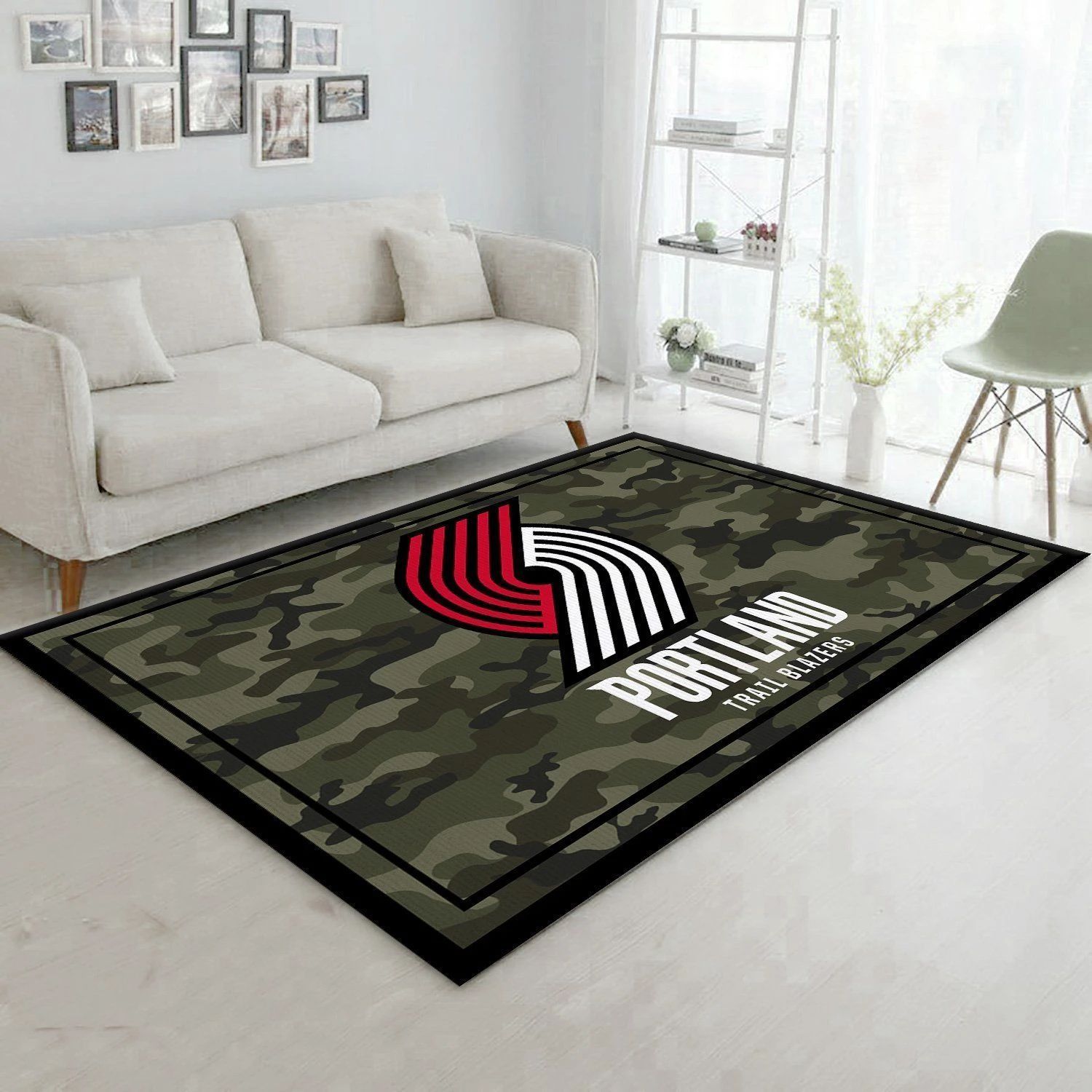 Portland Trailblazers NBA Team Logo Camo Style Rug Room Carpet Custom Area Floor Home Decor - Indoor Outdoor Rugs