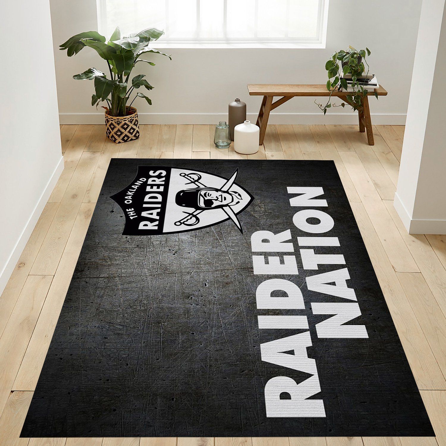 Raider Nation Grey Nfl Logo Area Rug For Gift Bedroom Rug Home Decor Floor Decor - Indoor Outdoor Rugs