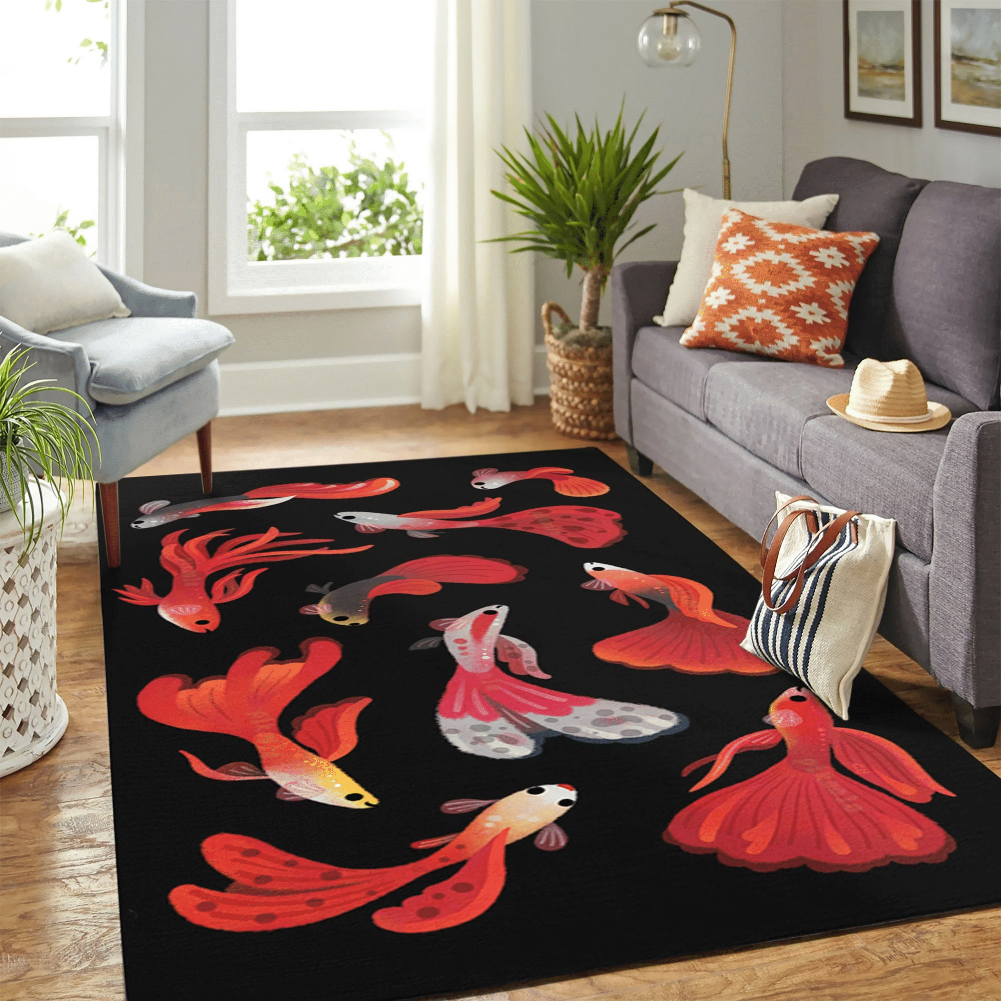 Red Fish New Carpet Floor Area Rug Chrismas Gift - Indoor Outdoor Rugs