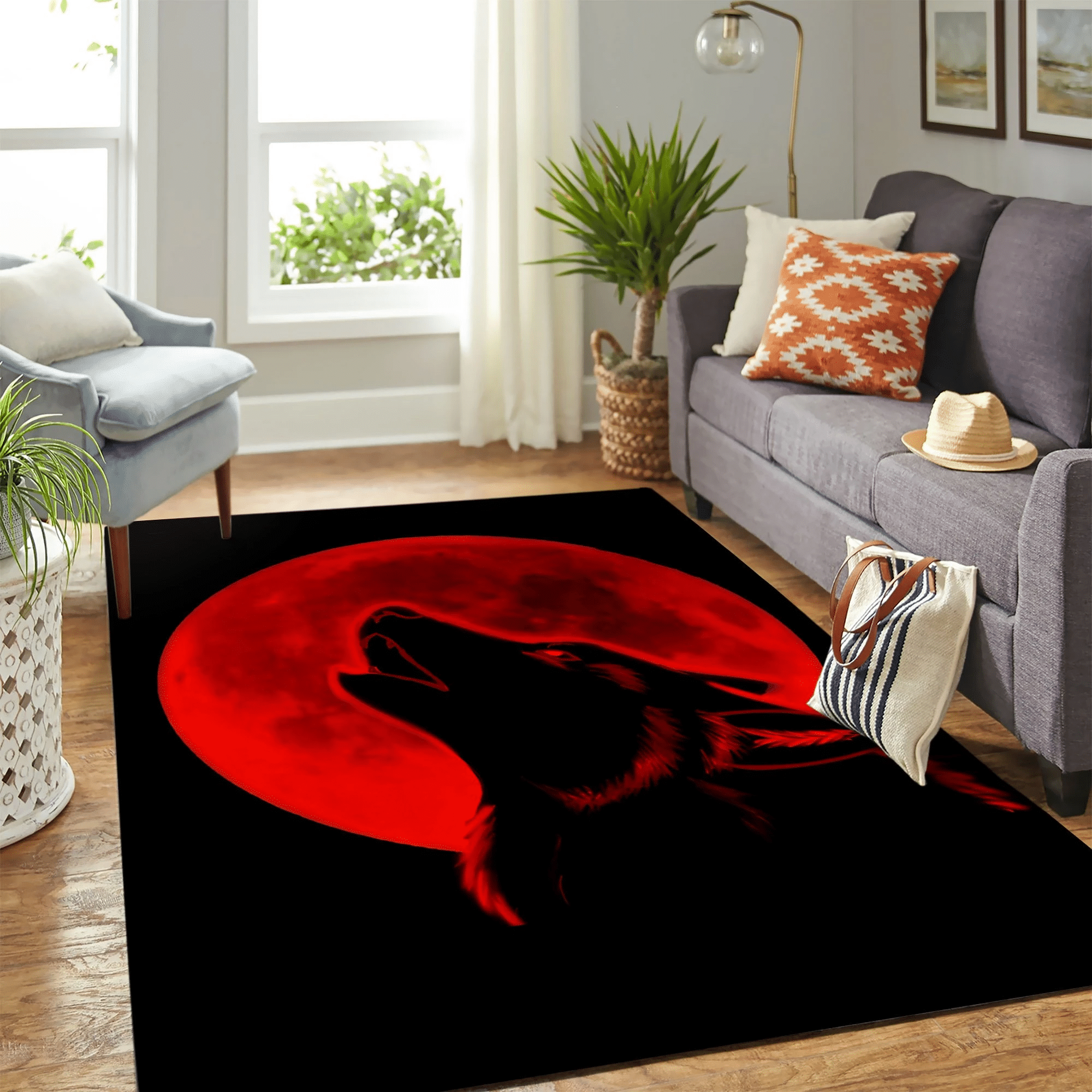 Red Moon Wolf Carpet Rug Chrismas Gift - Indoor Outdoor Rugs