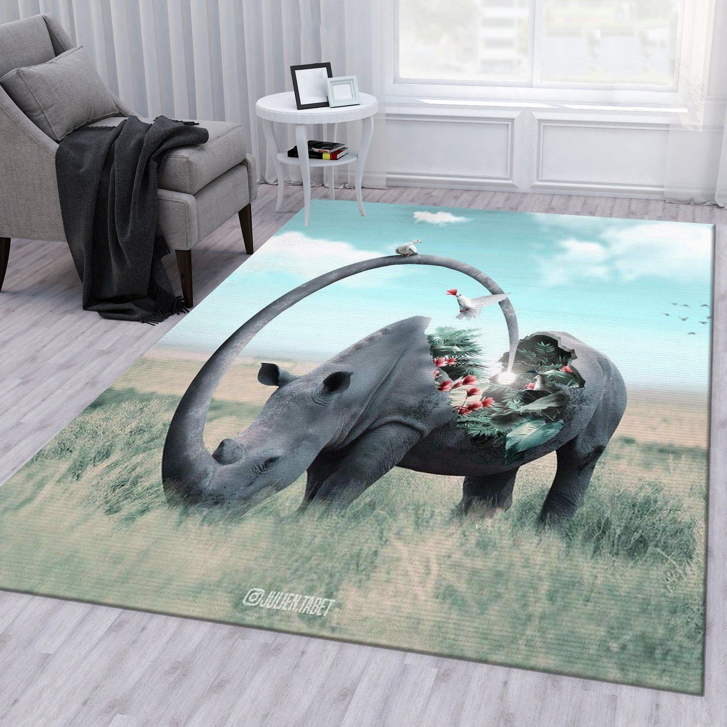 Rhino Rug Living Room Rug Family Gift US Decor - Indoor Outdoor Rugs