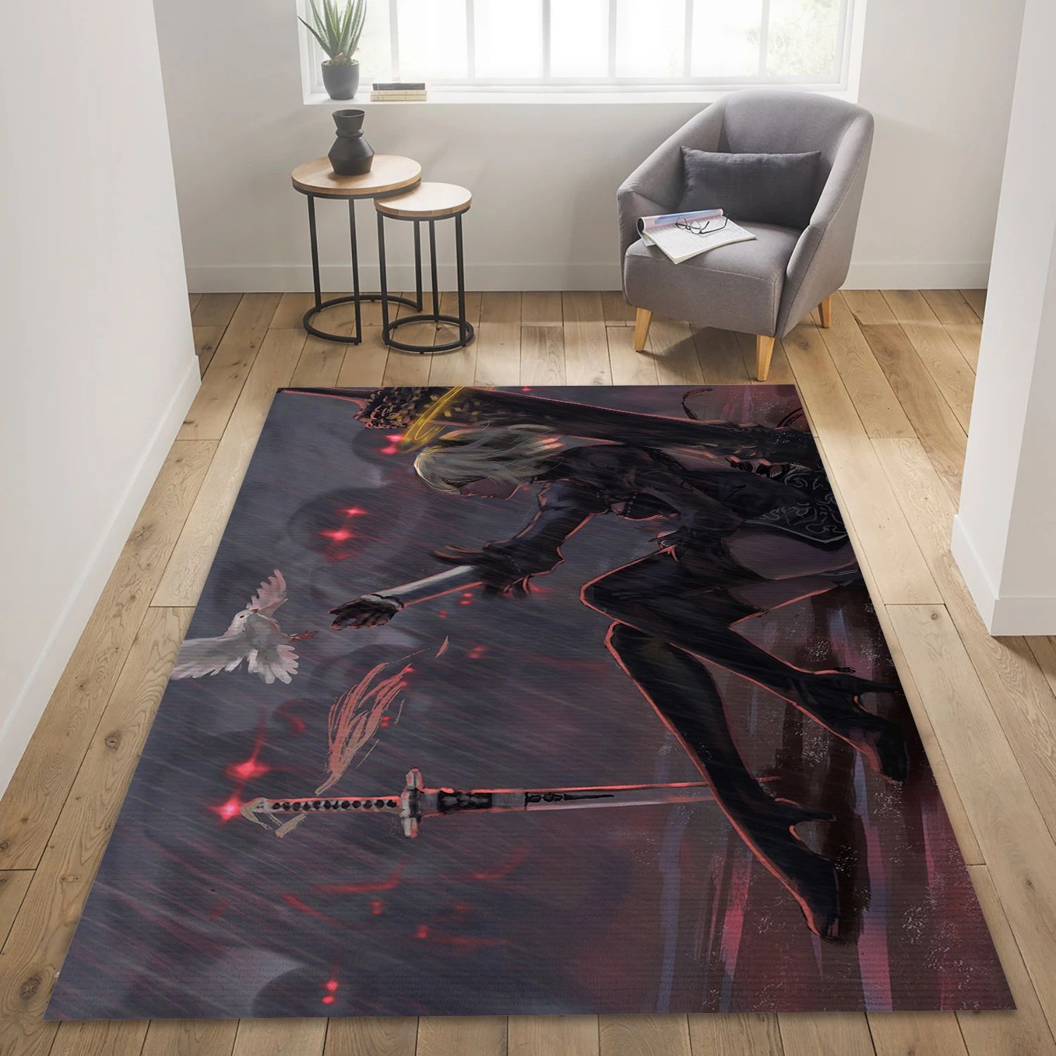 Robot Rain Gaming Area Rug