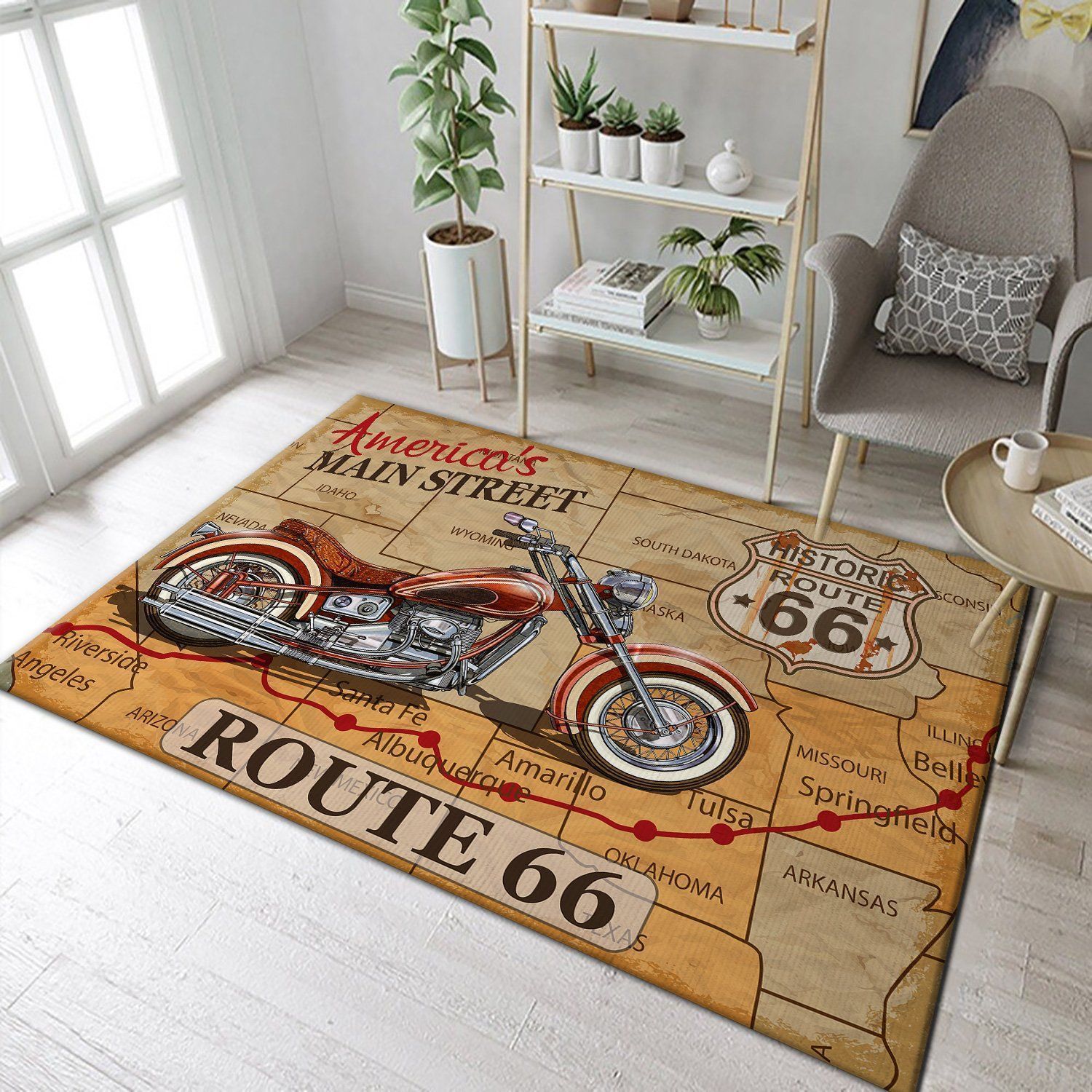 Route 66 Motorcycle Area Rugs Living Room Carpet FN161160 Christmas Gift Floor Decor The US Decor - Indoor Outdoor Rugs