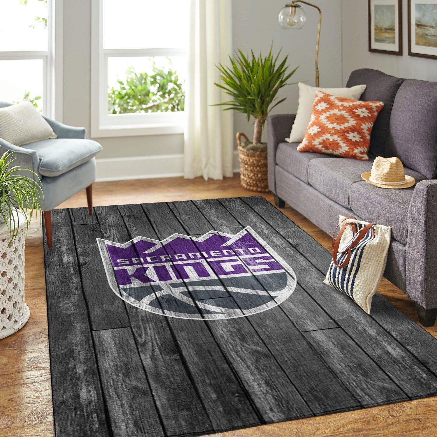 Sacramento Kings Nba Team Logo Grey Wooden Style Nice Gift Home Decor Rectangle Area Rug - Indoor Outdoor Rugs