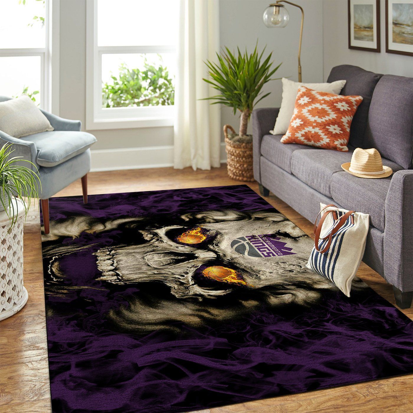 Sacramento Kings Nba Team Logo Skull Style Nice Gift Home Decor Area Rug Rugs For Living Room - Indoor Outdoor Rugs