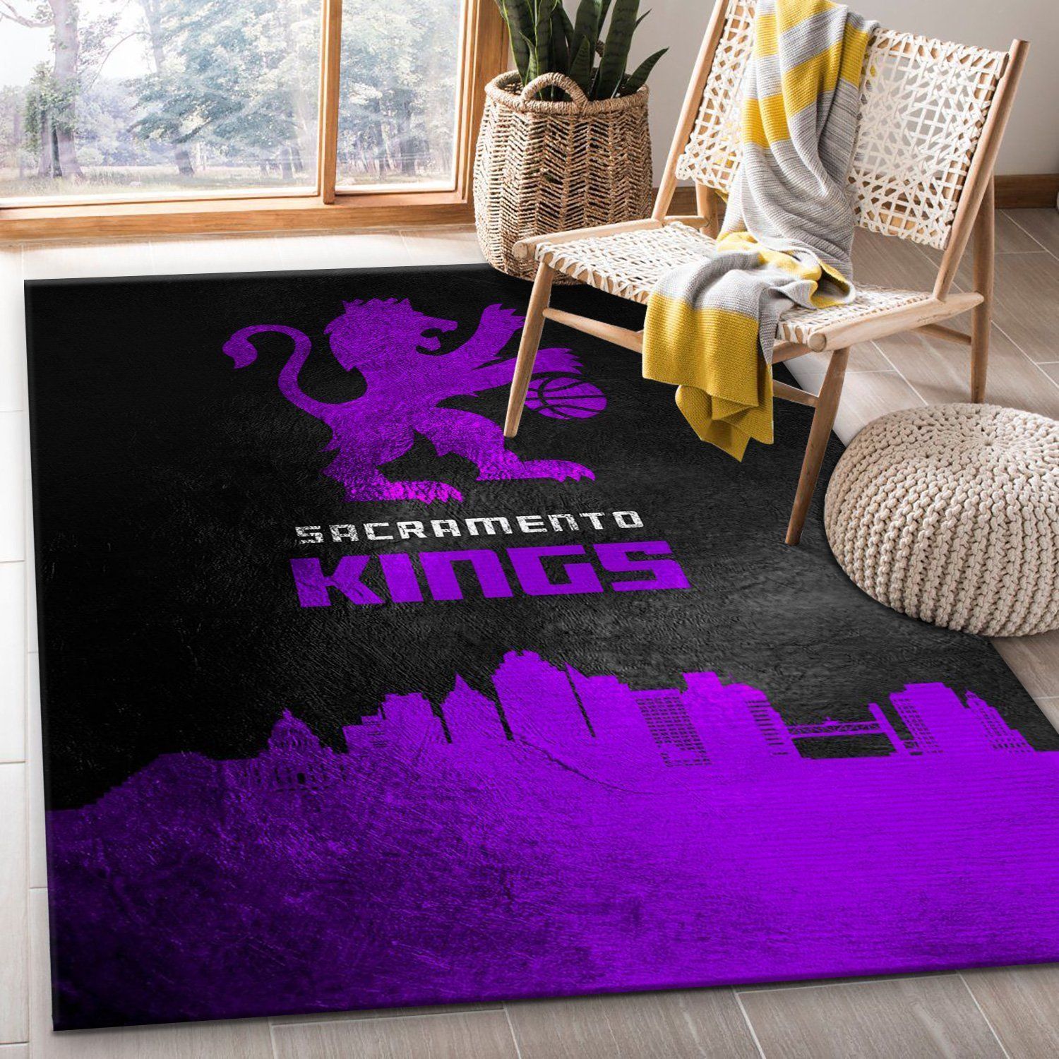 Sacramento Kings Skyline NBA Team Logo Area Rug, Bedroom, Home US Decor - Indoor Outdoor Rugs