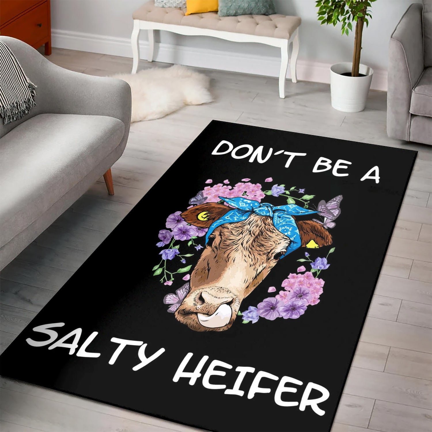 Salty Heifer Area Rug For Christmas Living room and Bedroom Rug US Gift Decor