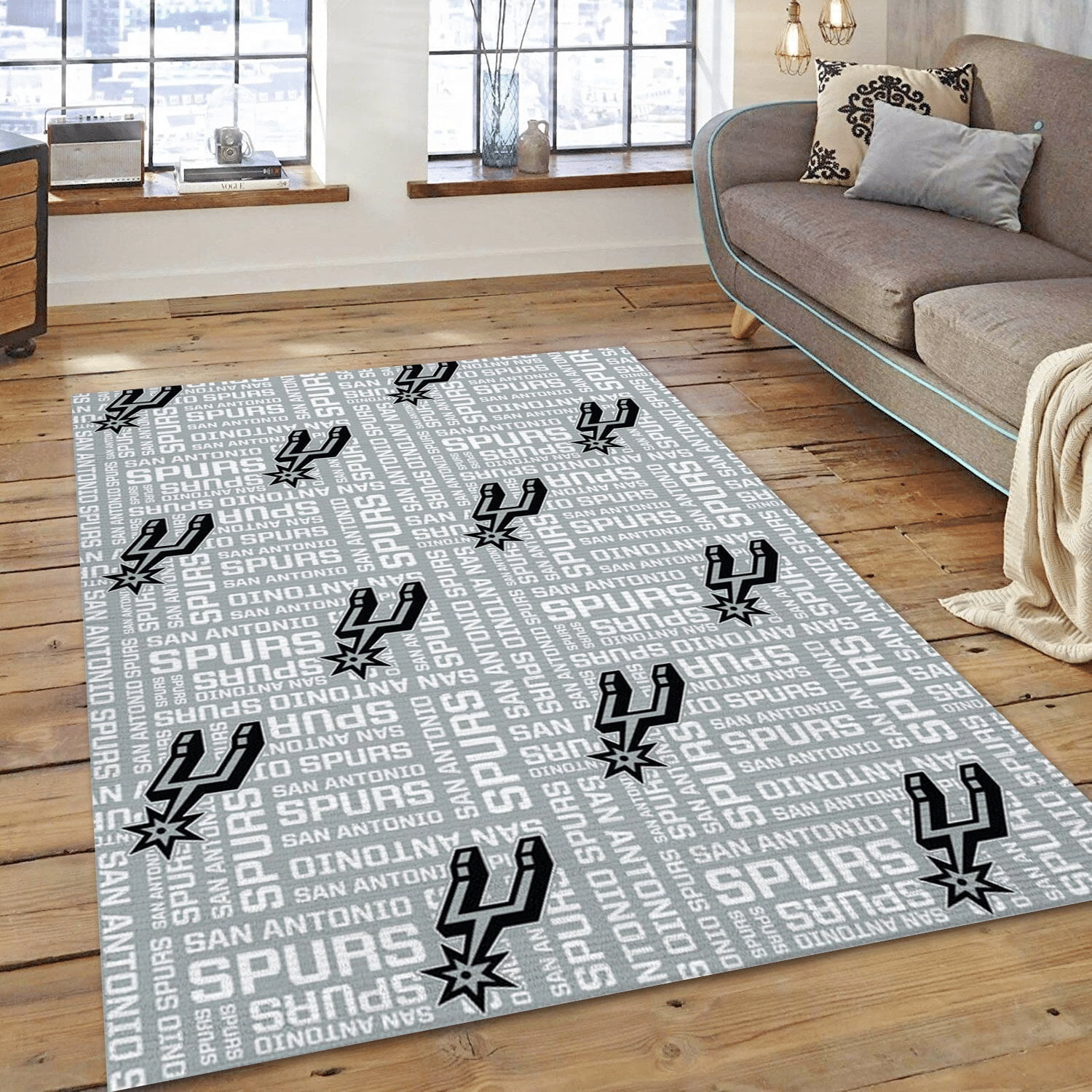 San Antonio Spur Patterns Team Logos Area Rug